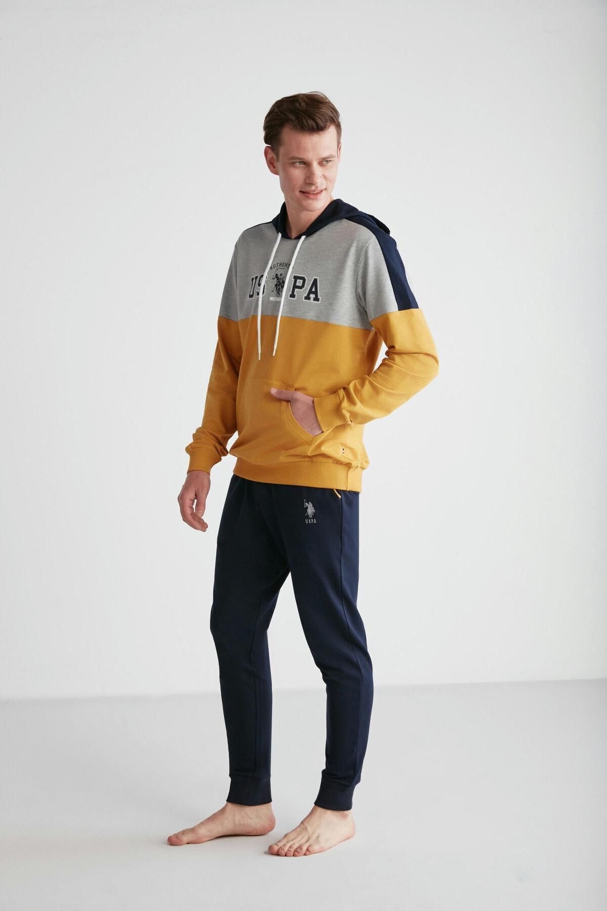 U.S. Polo Assn. پایه. POLO ASSN. ست لباس خواب مردانه کلاهدار زرد 024K.Z1E8TA7GR1P4