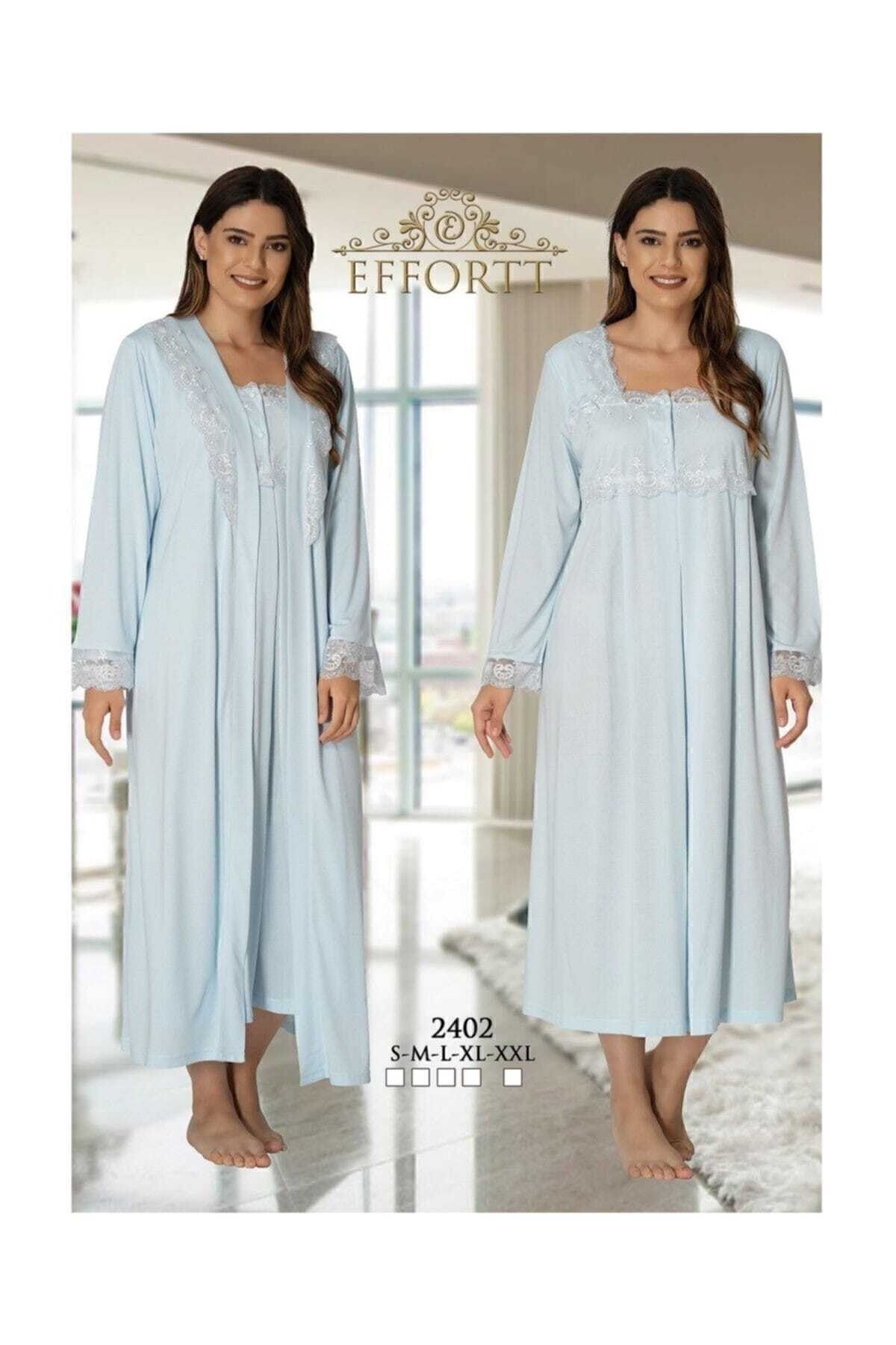 Effort Pijama-Μακρυμάνικο νυχτικό εγκυμοσύνης προσπάθειας εγκυμοσύνης μπλε 1