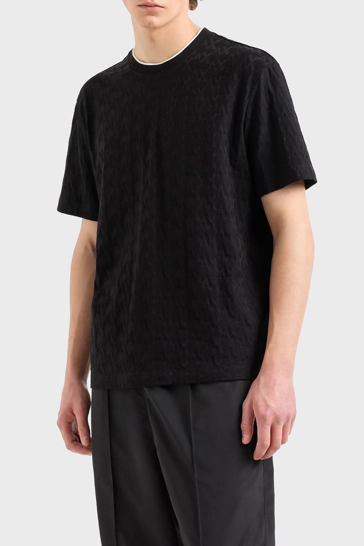 تی شرت تی شرت مردانه یقه ای با لوگوی معمولی نخی 6DZTLB ZJ2ZZ 1200 Armani Exchange