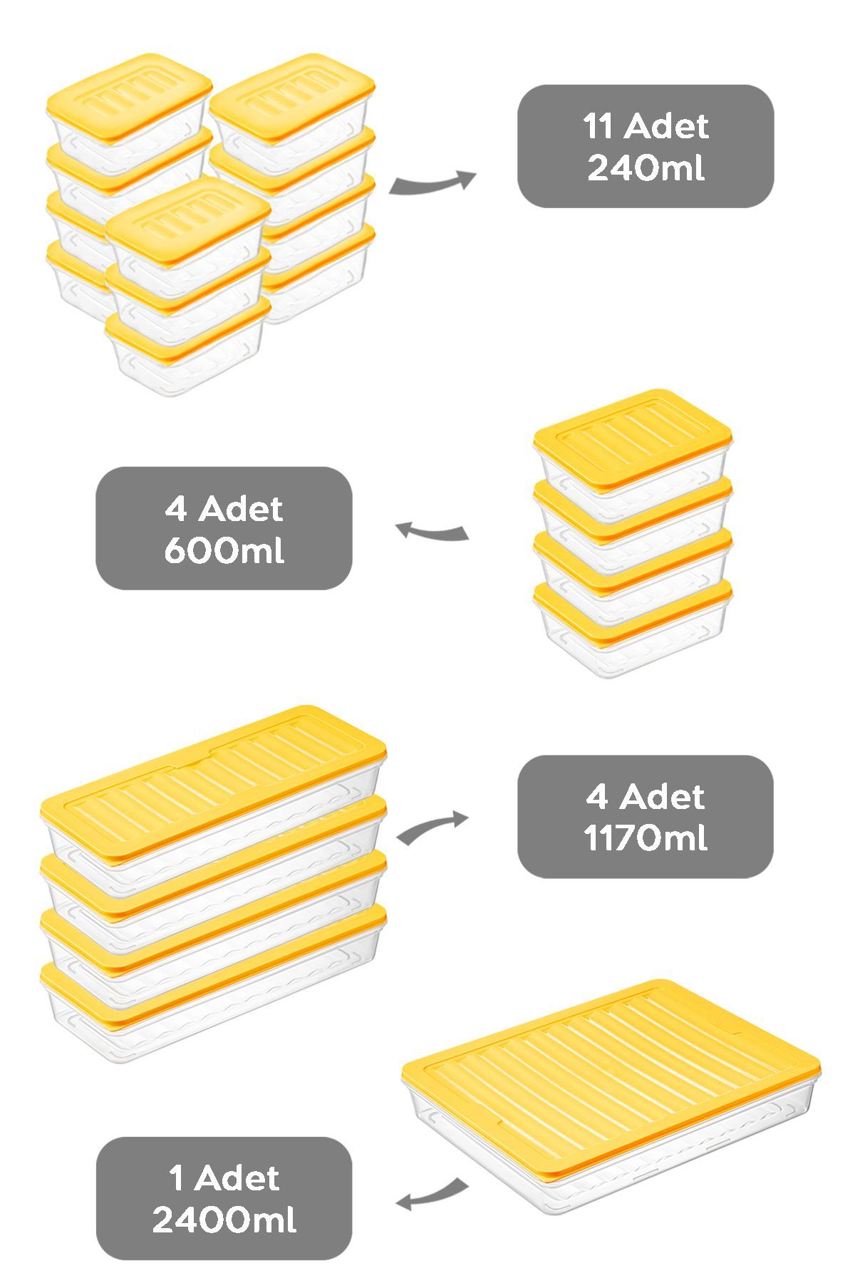Meleni Home-20 Pieces Microwave Compatible Organizer Storage Container - 1X2400Ml 4X1170Ml 4X600Ml 11X240Ml Yellow 2