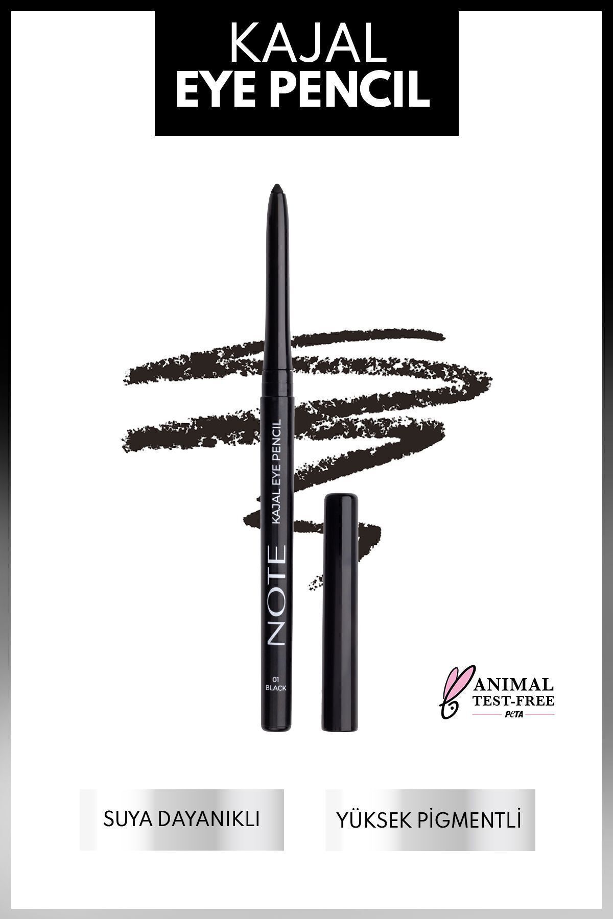 Kajal Eye Pencil Waterproof Asansörlü Suya Dayanıklı Göz Kalemi - 01 Black - Siyah
