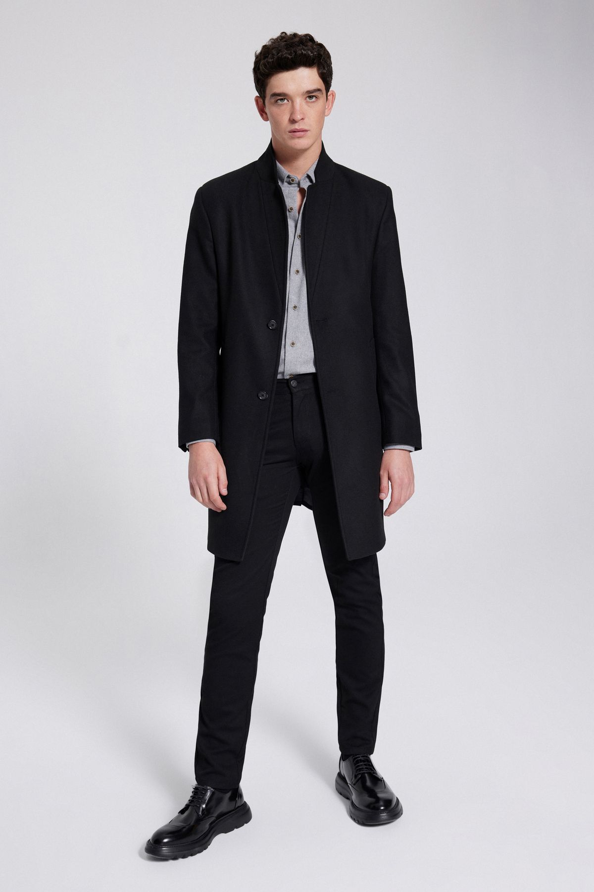 Twn Slim Fit Siyah Viskon Karışımlı Palto görsel 2