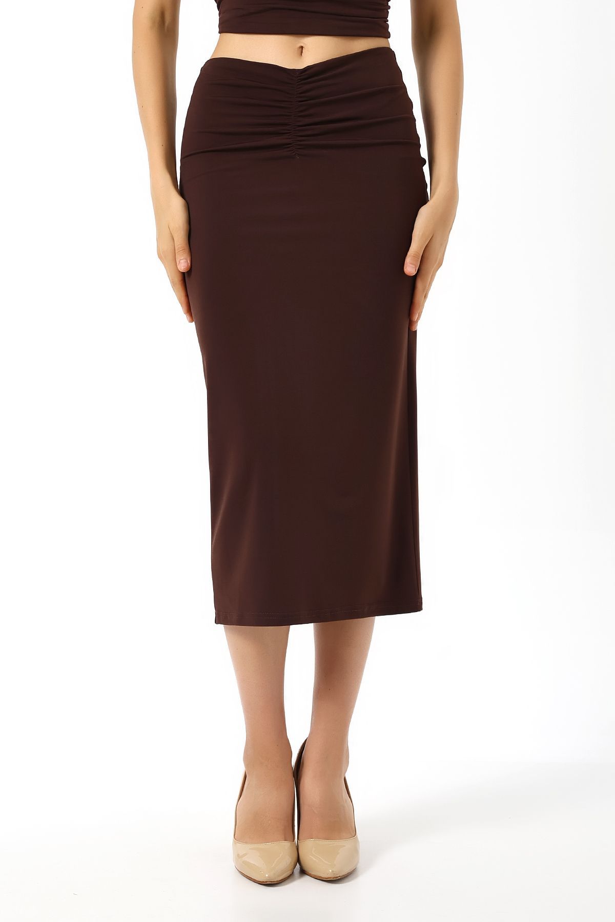 winmoda-Fusta lungă drapată de 82 cm / Fusta lungă drapată în față 6