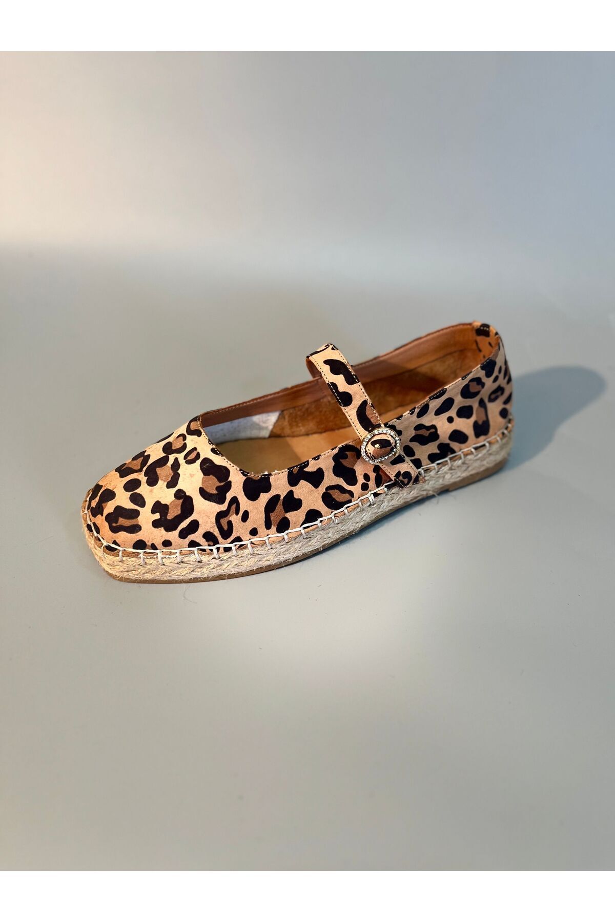 Butik Noble Shoes Hakiki Deri Leopar Espadril Ayakkabı