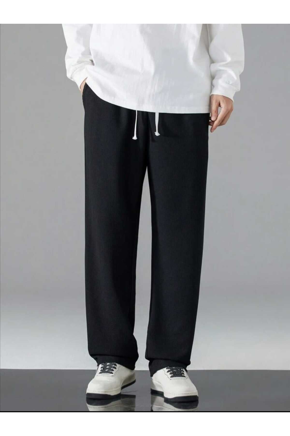 black baggy cut straight leg casual wear sweatpants pantalon de survêtement à jambes droites