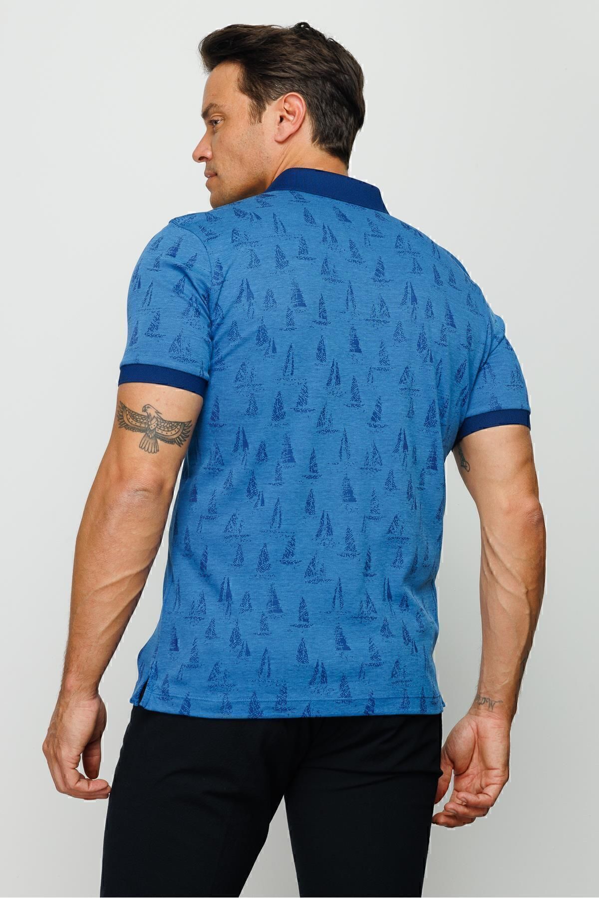 تی شرت یقه پولو آبی مردانه SAKS 'S POLO YAKA Desen Triko