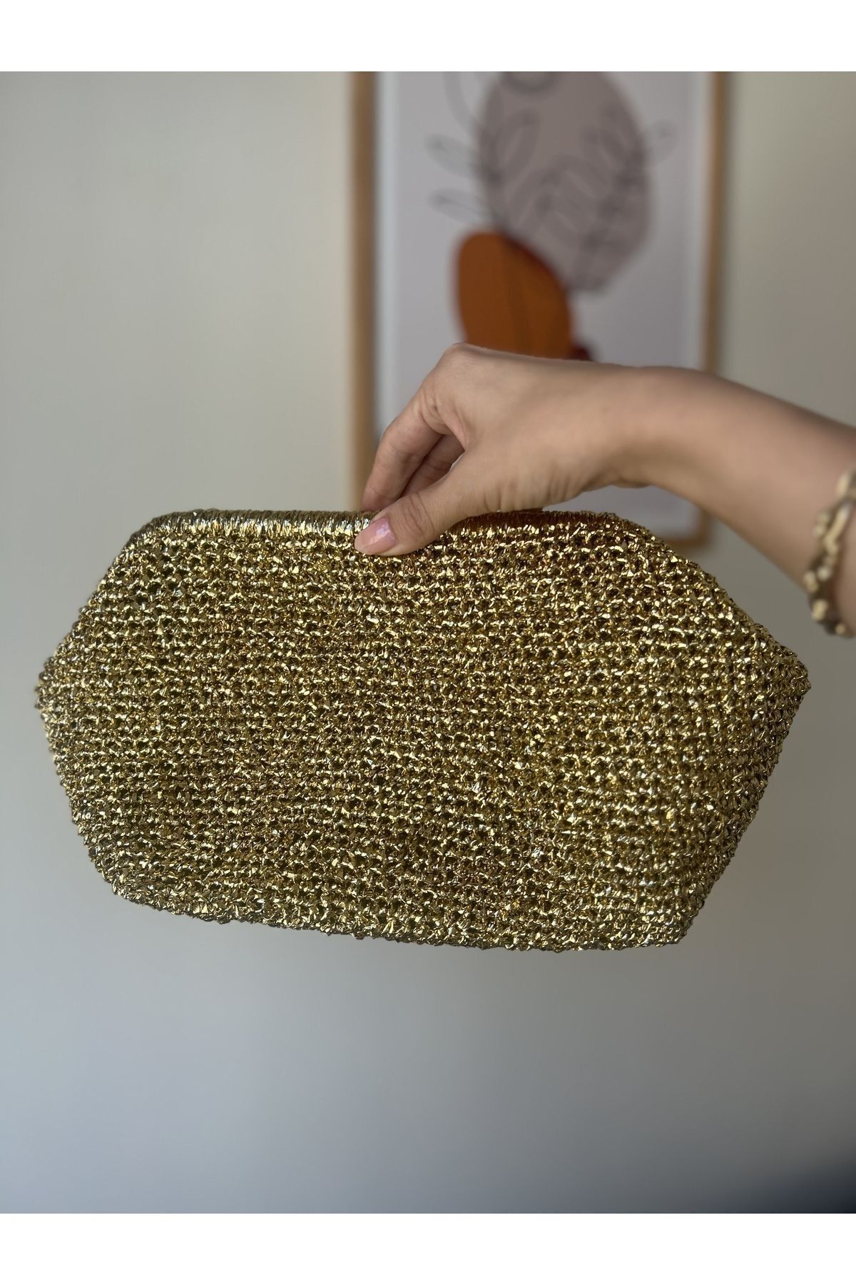 B Made Metalik Gold Clutch Çanta görsel 2