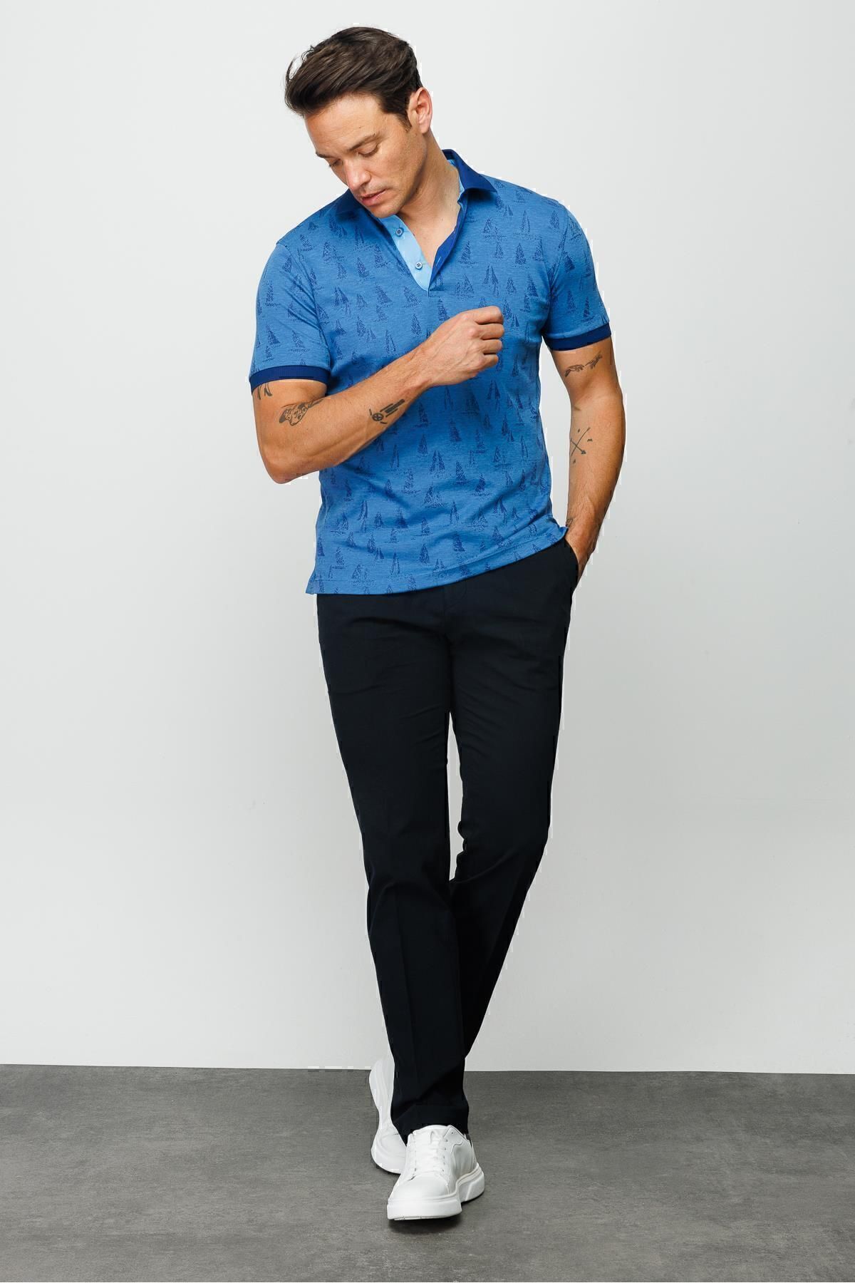 تی شرت یقه پولو آبی مردانه SAKS 'S POLO YAKA Desen Triko