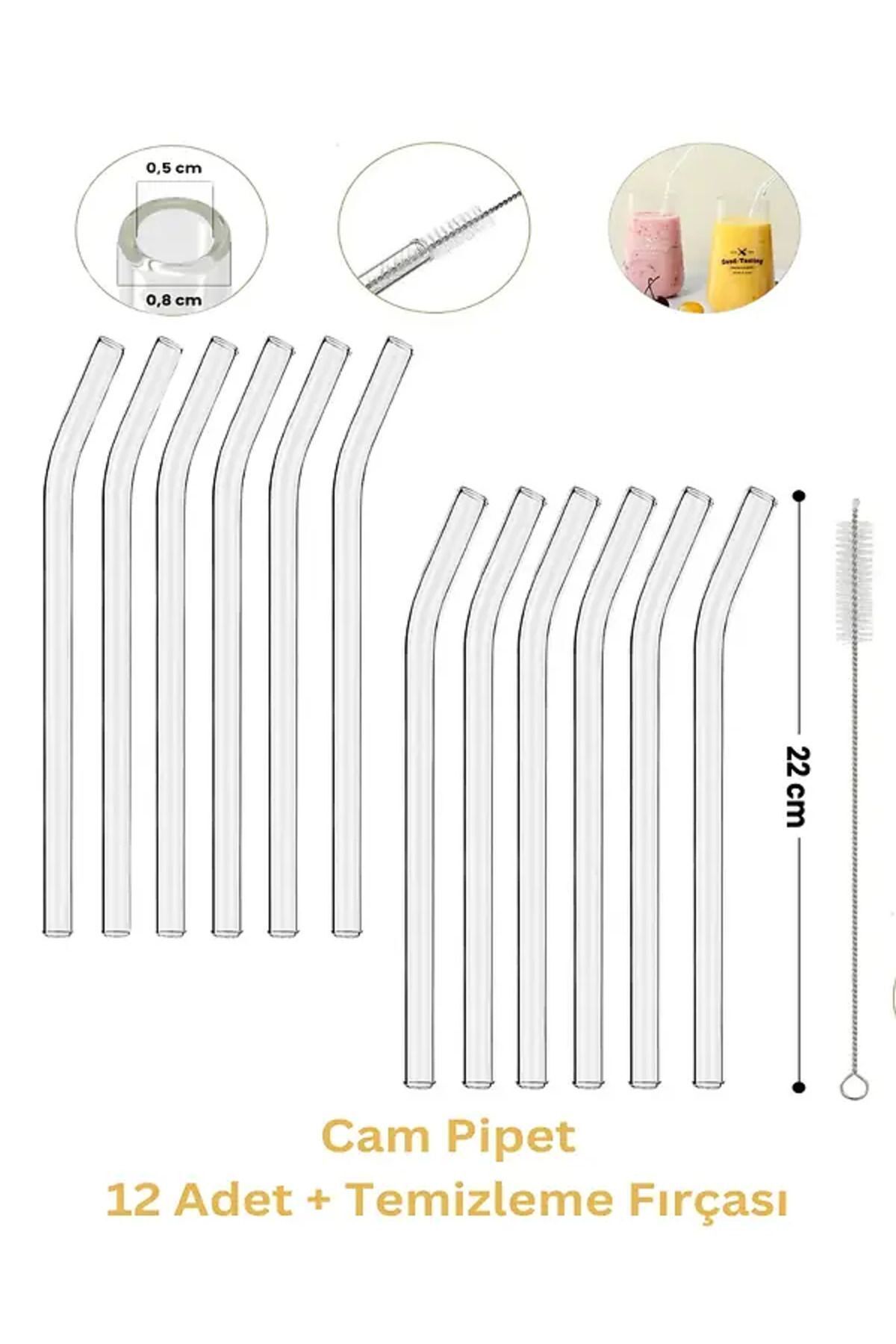 Genel Markalar 12'li Cam Pipet Ve Pipet Temizleme Fırçası Hediye, Kalın Cam Pipet Dayanıklı Pipet
