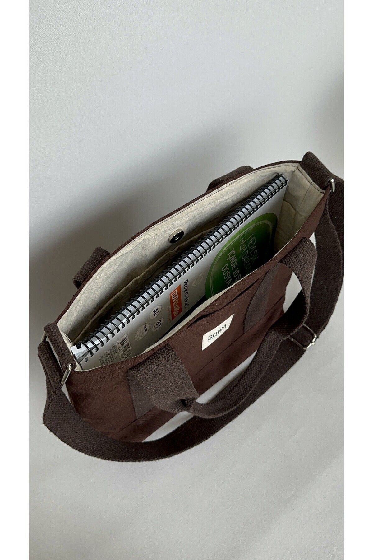 Sowa Collection Kanvas Kahve Çıtçıtlı Çanta Ayarlanabilir Çapraz Askılı Kadın El Ve Omuz Çantası U:30 E:35 G:10 Cm görsel 3