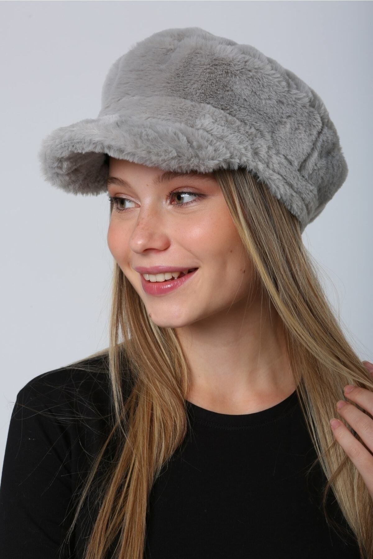 Luminos Butik-Pălărie gri de iarnă - Accesoriu din blană groasă, caldă, pufoasă Spk1128 2