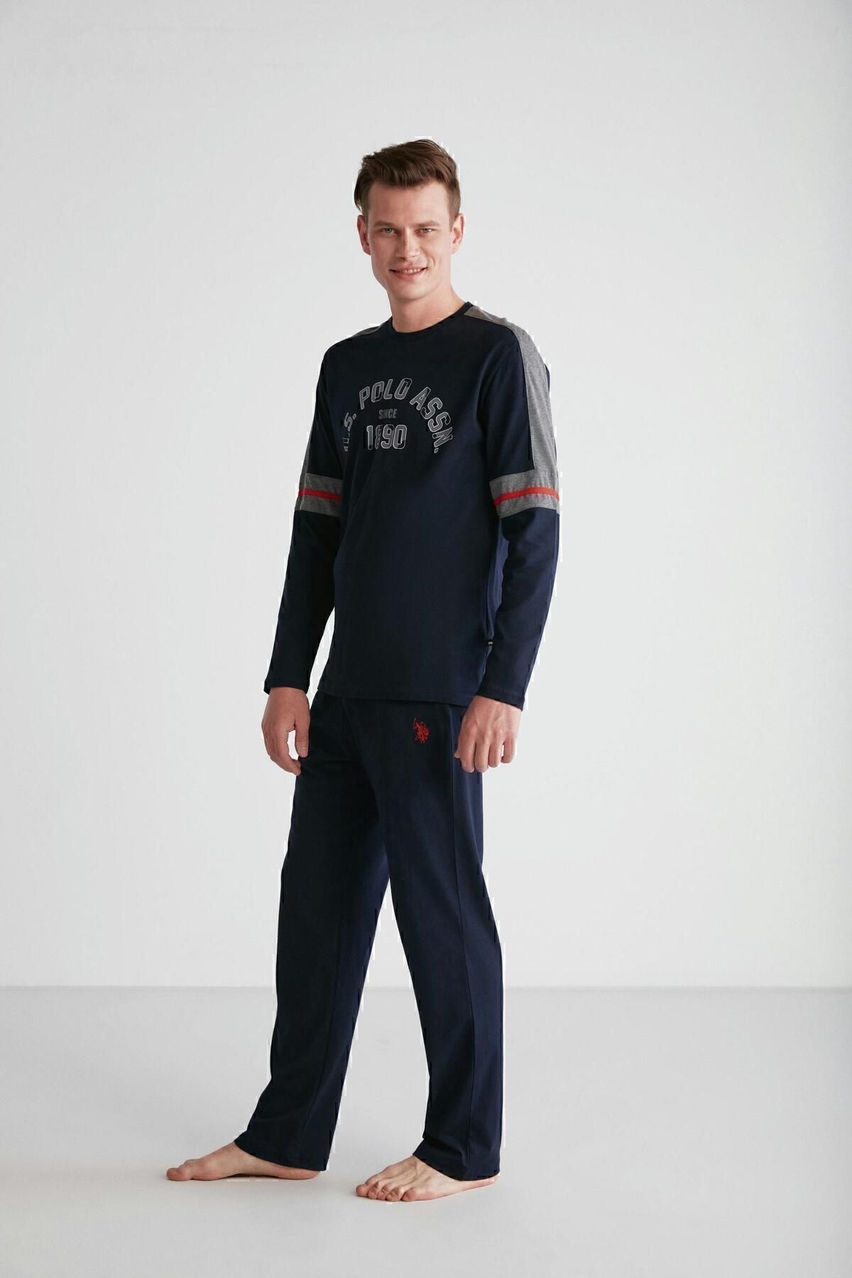 U.S. Polo Assn. پایه. POLO ASSN. ست لباس خواب یقه گرد مردانه آبی سرمه ای 024K.1ZE8.T.7A2G7.R.P