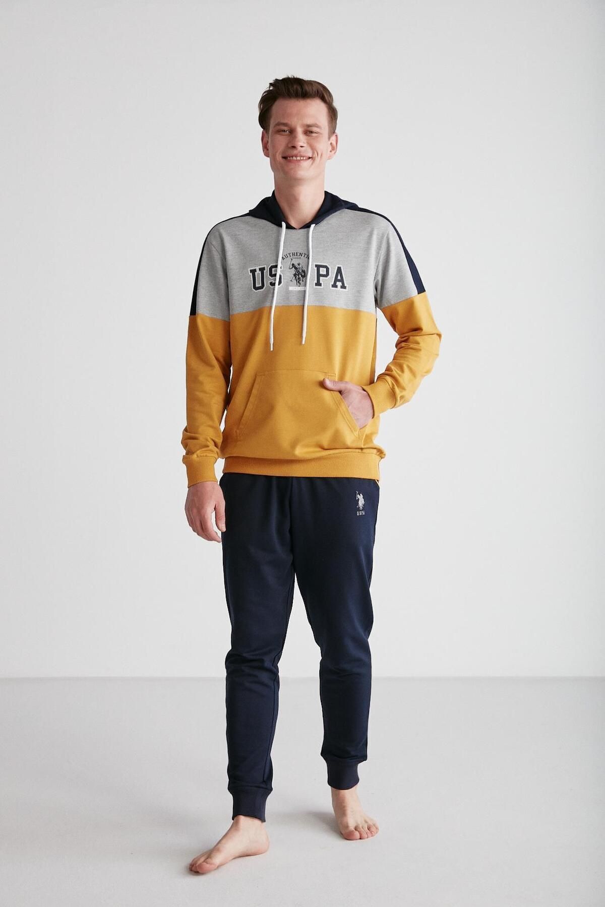 U.S. Polo Assn. پایه. POLO ASSN. ست لباس خواب مردانه کلاهدار زرد 024K.Z1E8TA7GR1P4