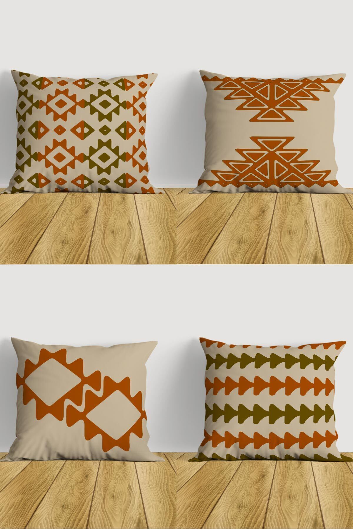 Belle Benoit-Tile Bohemian Design Double Side Printed Decorative 4-Piece Sofa Pillow Case Throw Pillow Case Set 2