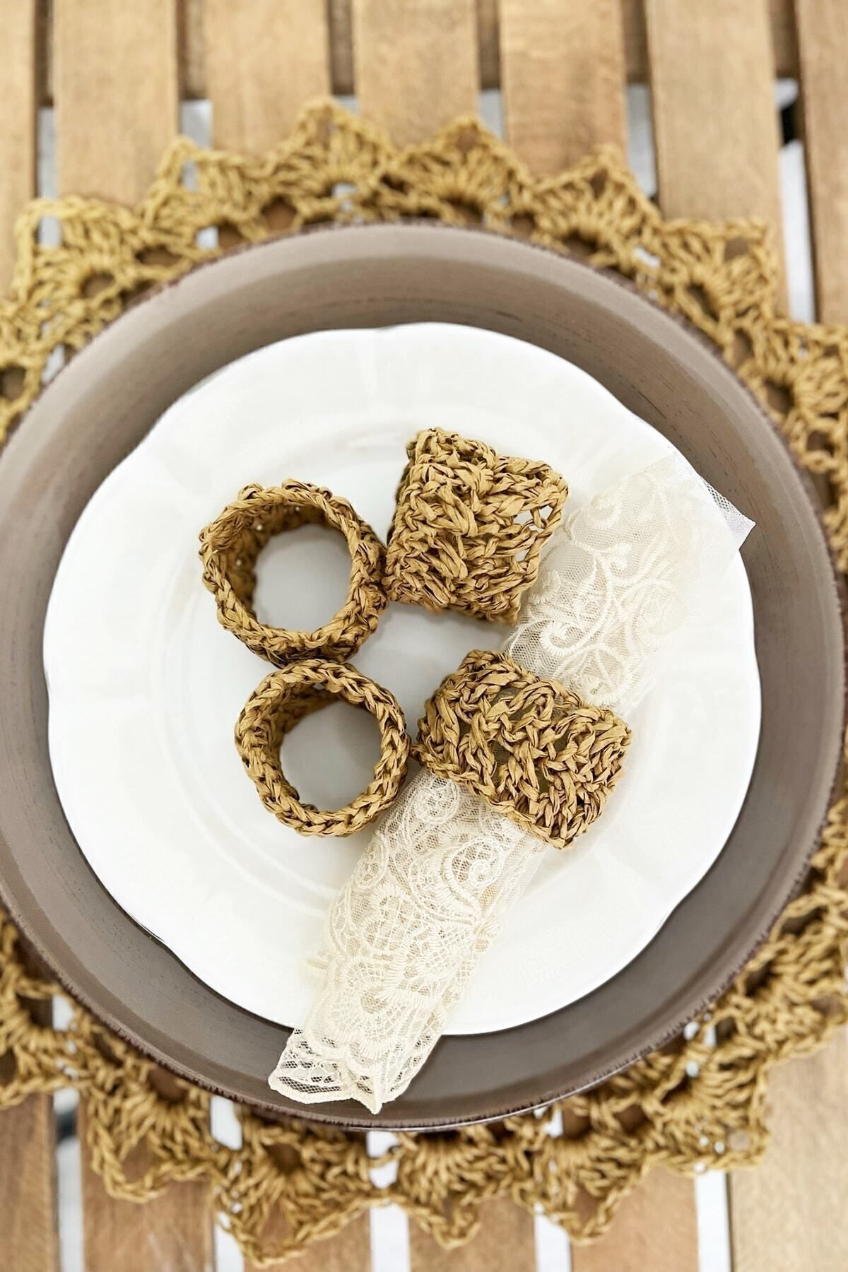 Meran-Paper String Napkin Ring Napkin Ring Set of 4 2