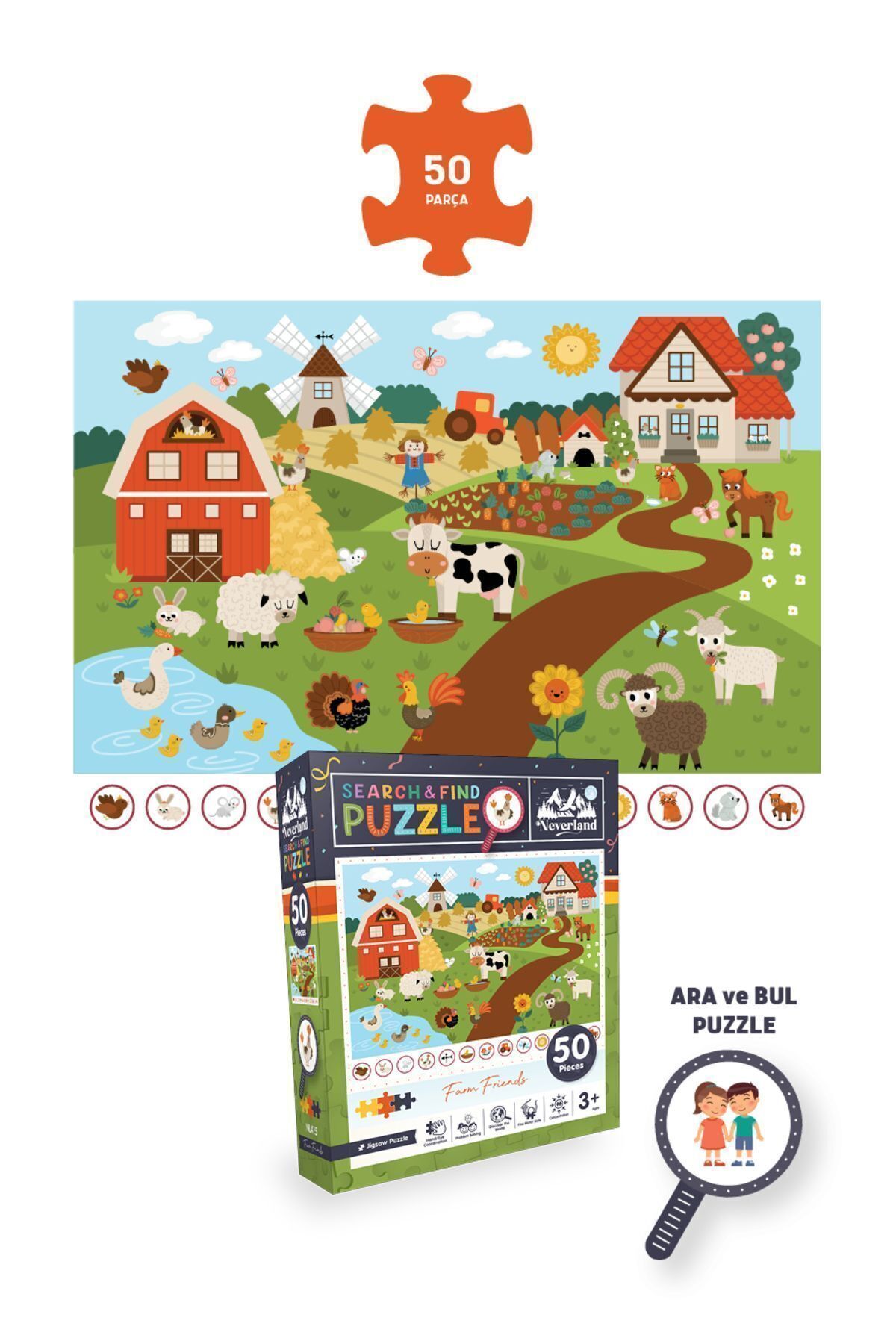 Neverland-4-Piece Children's Puzzle - 100 P. Unicorn and Planets and 50 P. Search and Find Unicorn and Farm Friends 5