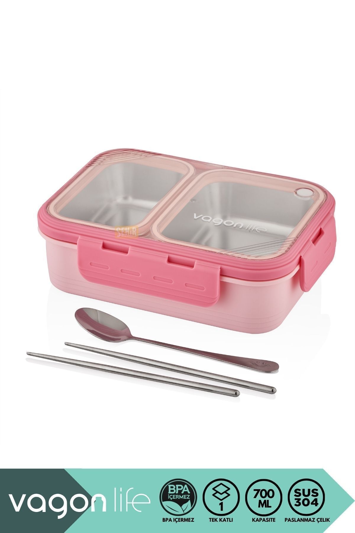 ست ظروف کمپینگ صورتی BENTO 700ML Lunchbox مجموعه جدید یک طبقه 2 بخش جعبه غذای اکسپدیشن فولادی Vagonlife