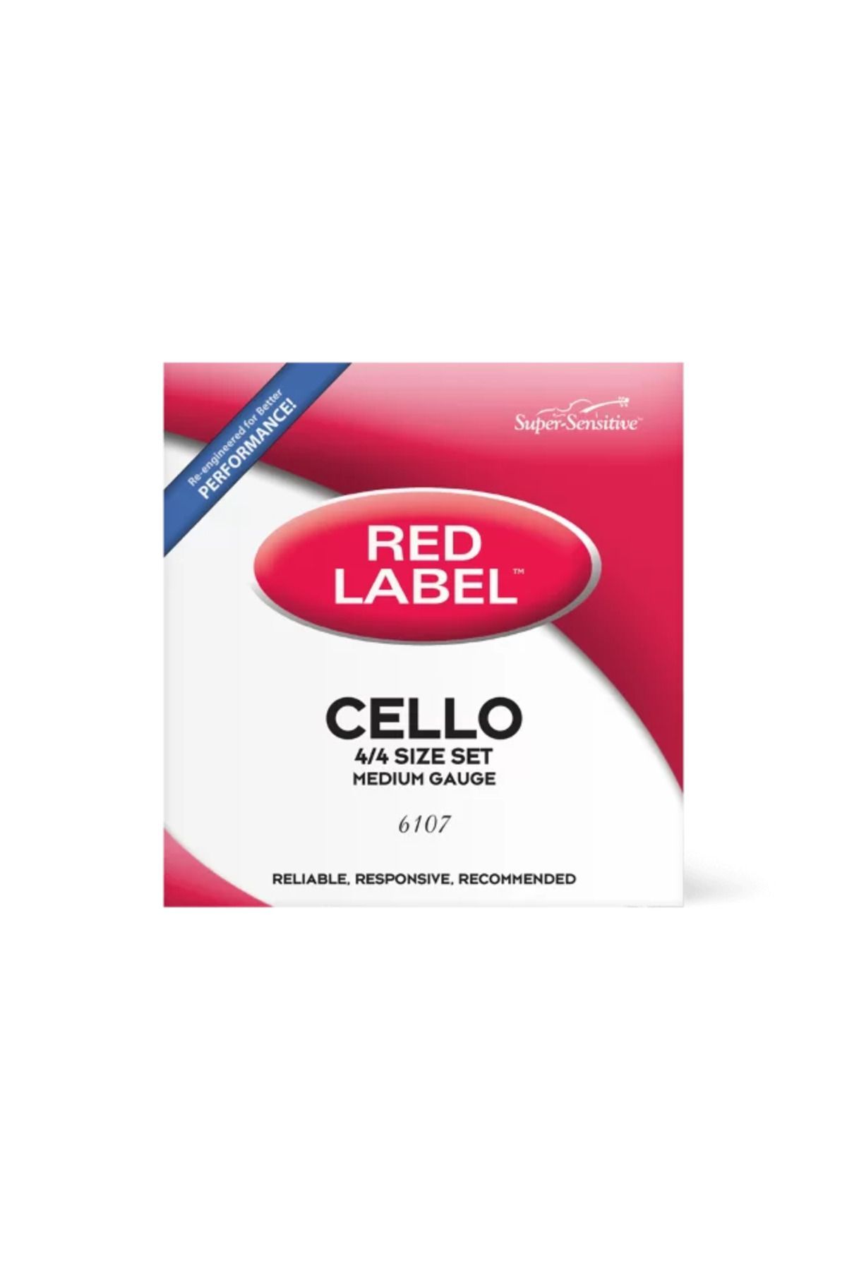 Daddario-6107 Medium Tension Cello String Set - Red Label, 4/4 1