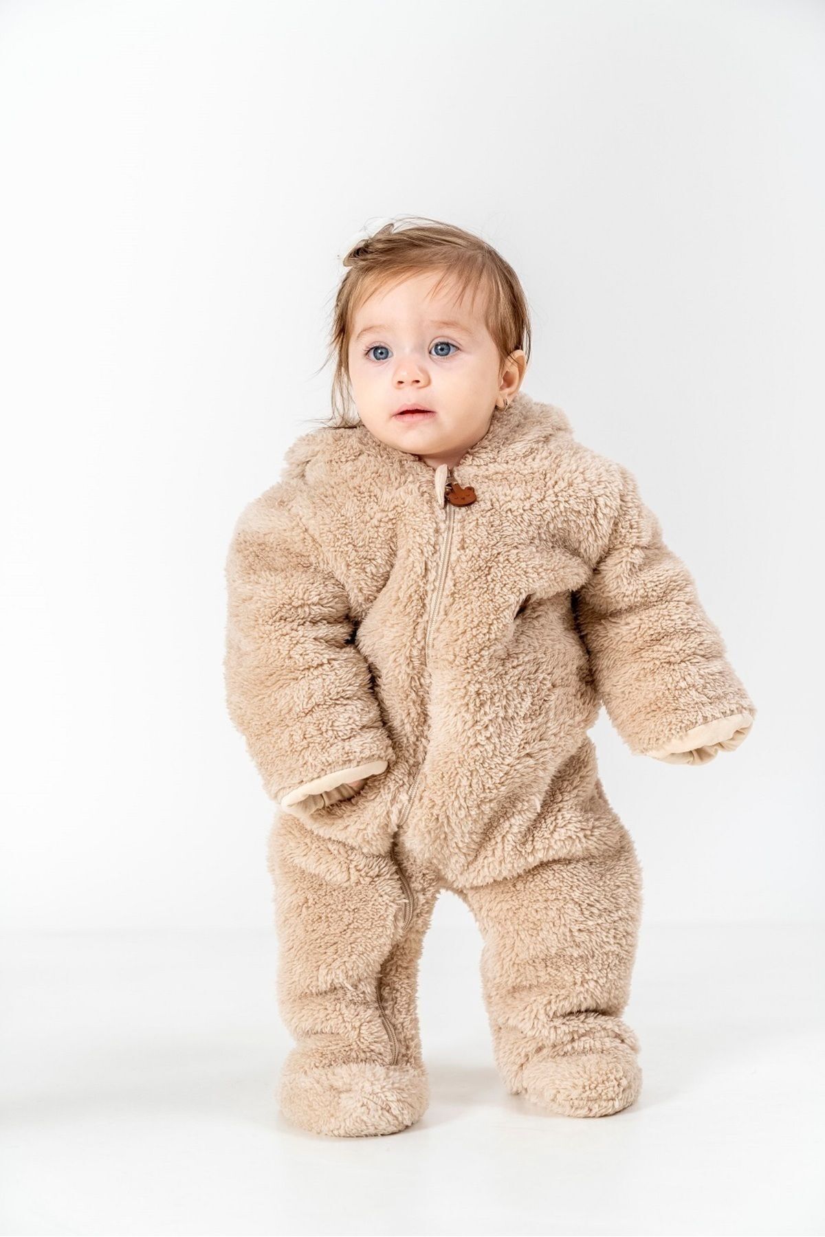 Unisex Welsoft Pelüş Astarlı Kışlık Bebek Uyku Tulumu Bebek Tulumu Kendinden Eldivenli Bebek Tulumu
