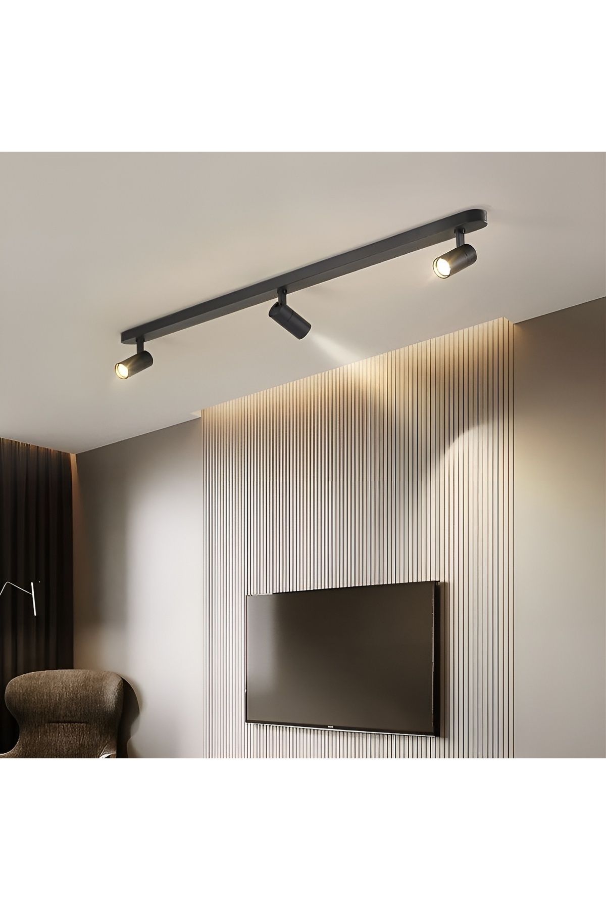 VİSENTE HOME-Led Black Case White Light 4 Pieces 360 Degree Rotating LED Rail Spot Lamp 1 Meter Rail Luminaire 3