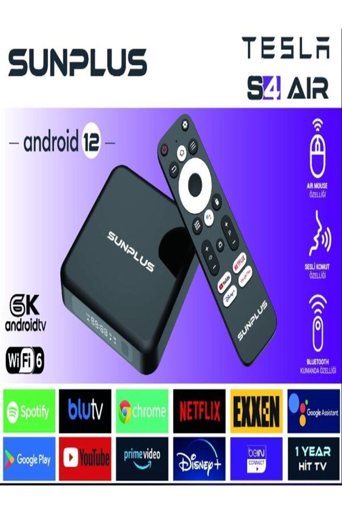 Sunplus tesla S4 AIR wifi 6 4gb-ram /32gb hafıza android 12 tv box