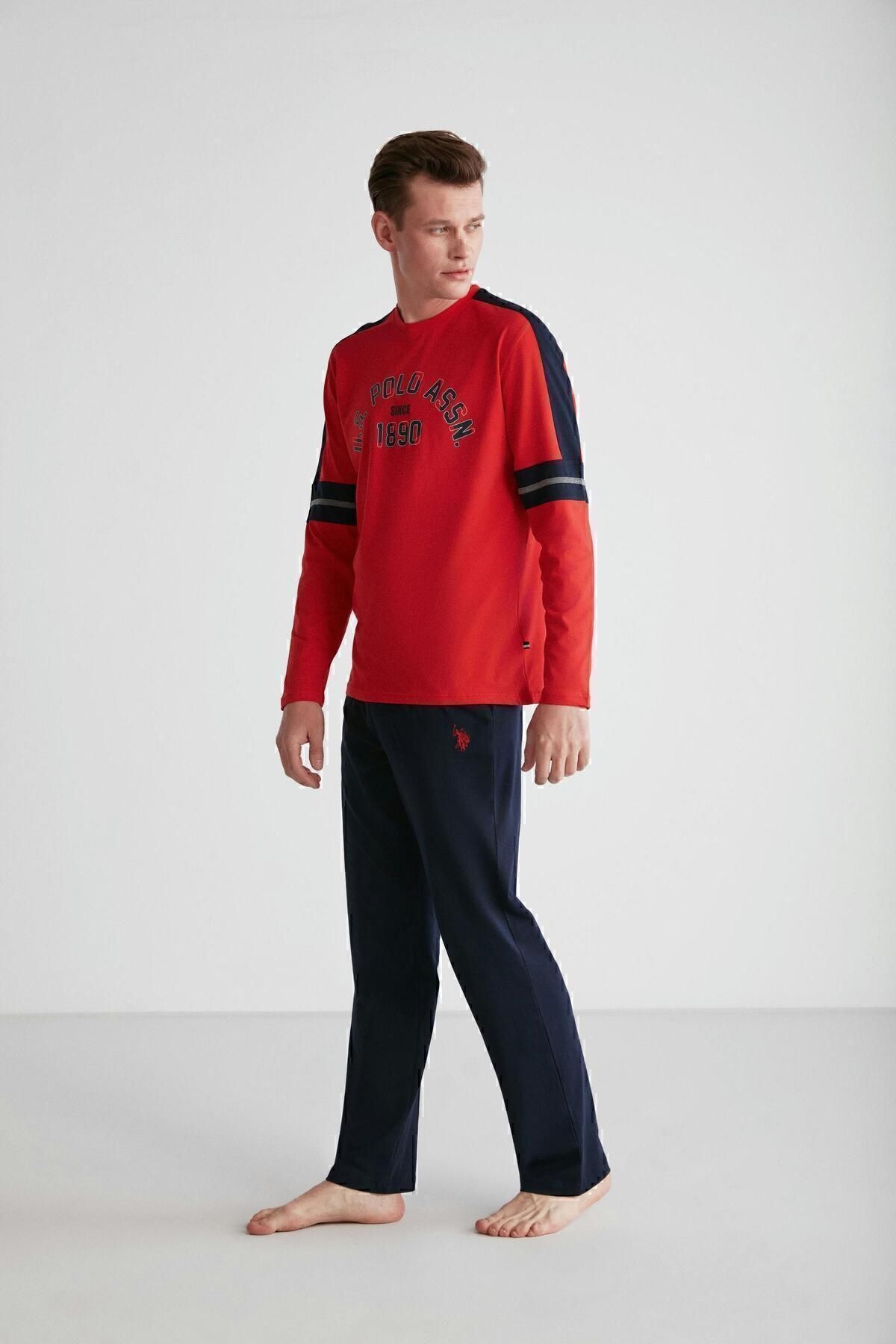 ست پیژامه قرمز مردانه پایه. POLO ASSN. لباس خواب یقه گرد 024K.1ZE8.T.7A2G7.R.P U.S. Polo Assn.