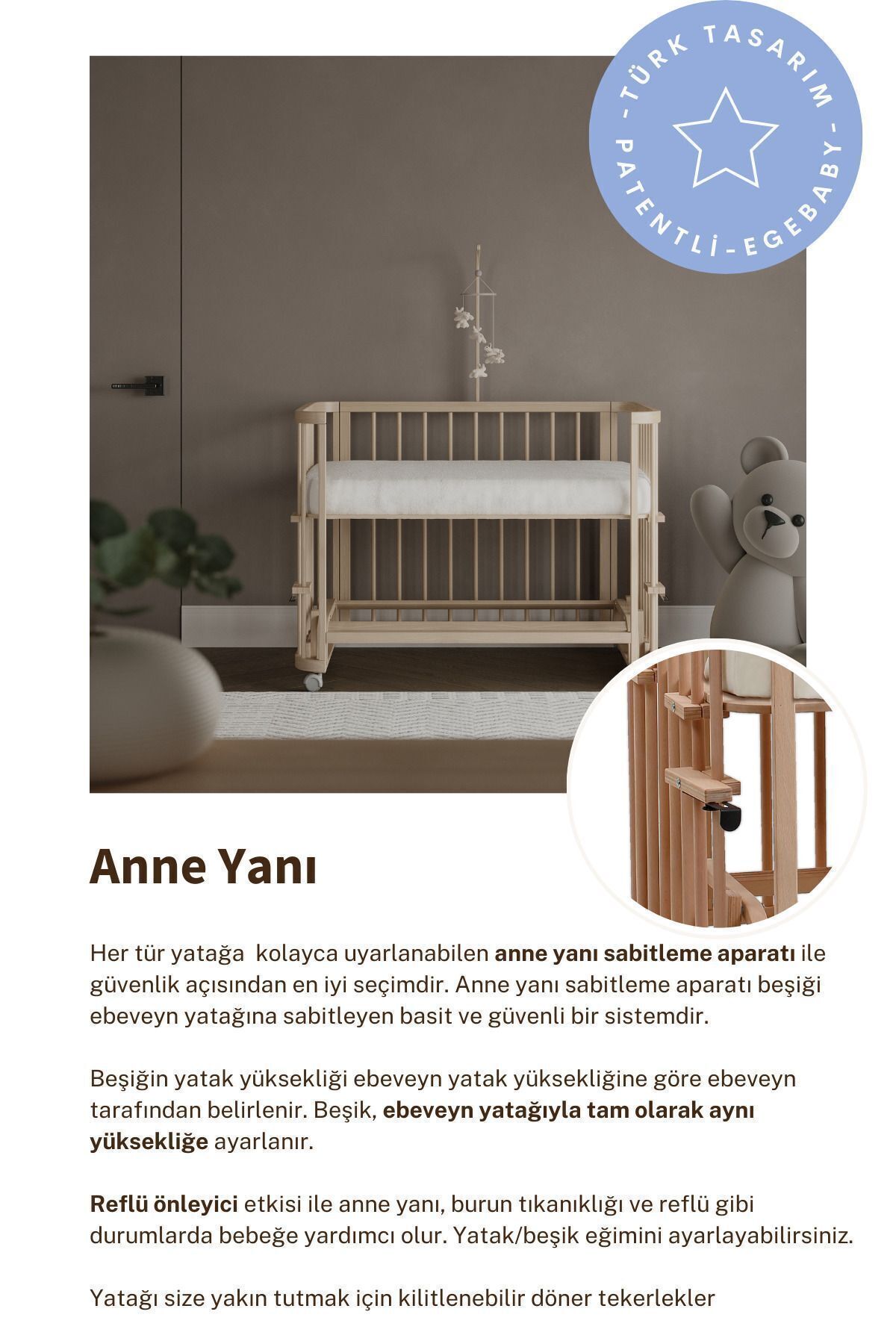 EGEBABY Doğal Ahşap 4in1 Beşik Takım (BL) 70 X 110-anneyanı, Karyola, Oyun Parkı, Montessori Junior Yatak fotoğrafı 4 (önizleme)