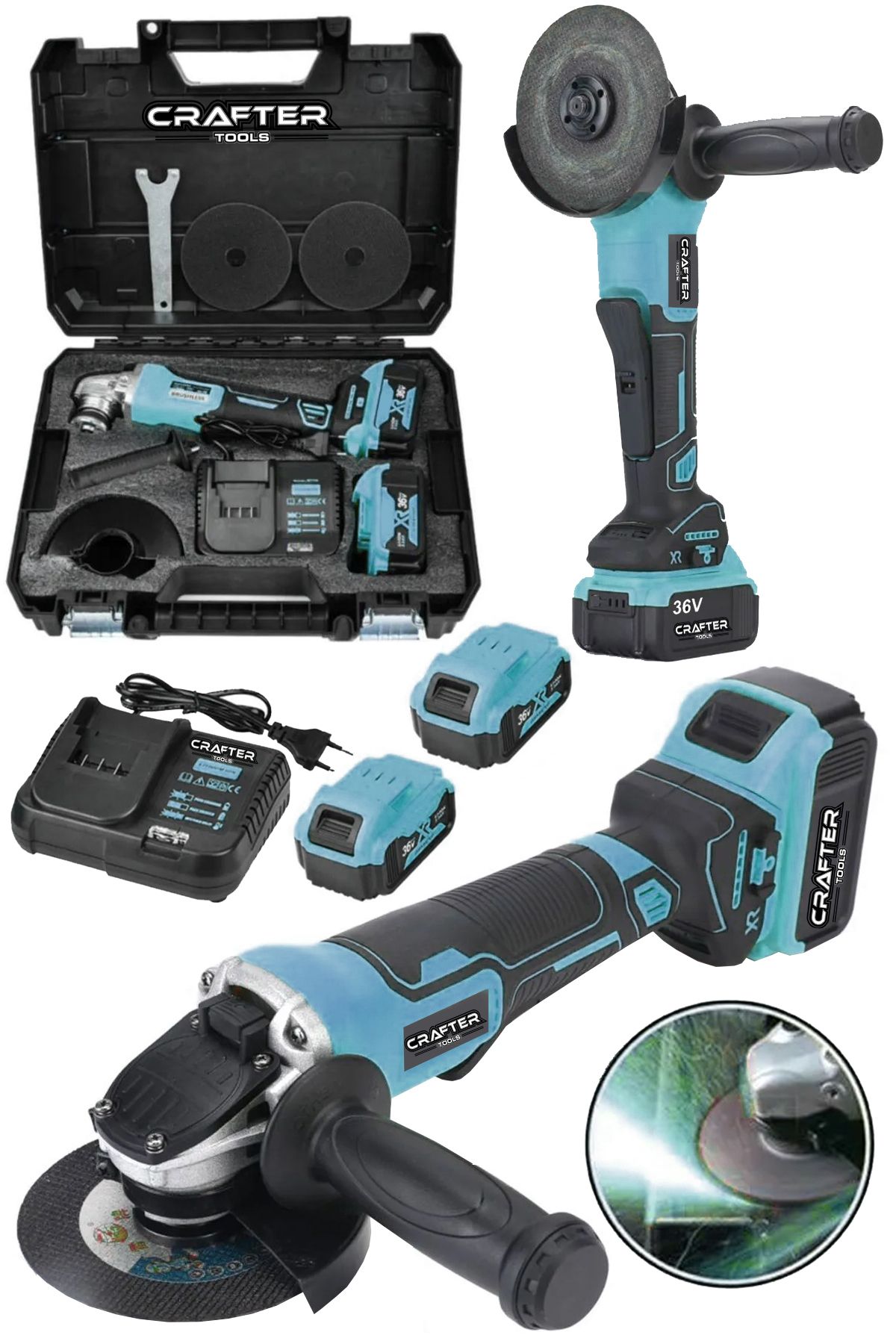 CRAFTERTOOLS Profesyonel 36V 5Ah Kömürsüz Motor 125 mm Devir Ayarlı Avuç İçi Şarjlı Taşlama Şarjlı Spiral