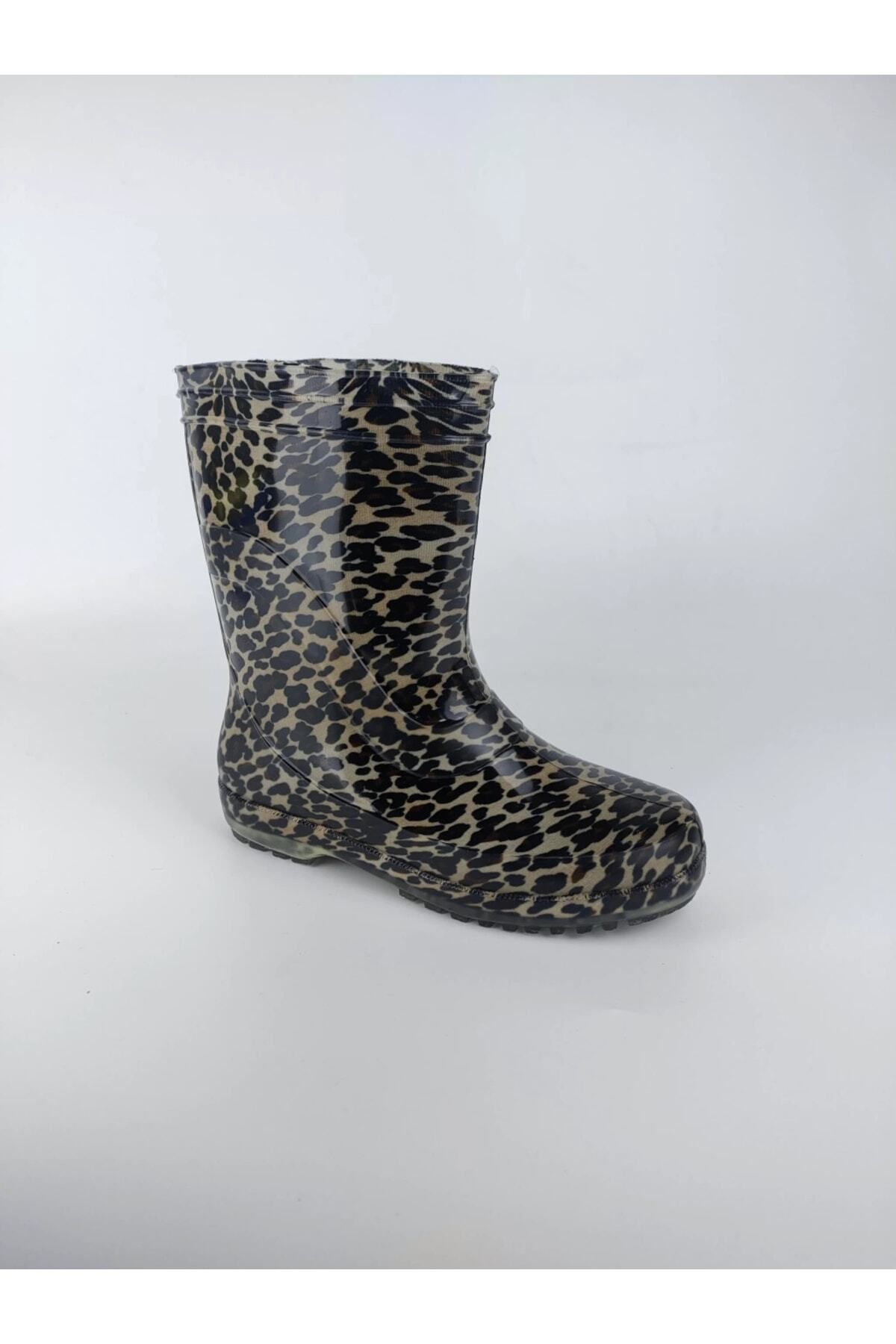 Erciyes Yağmur Ve Kar Suyu Çekmez Kaymaz Tabanlı Leopar Desenli Çizme