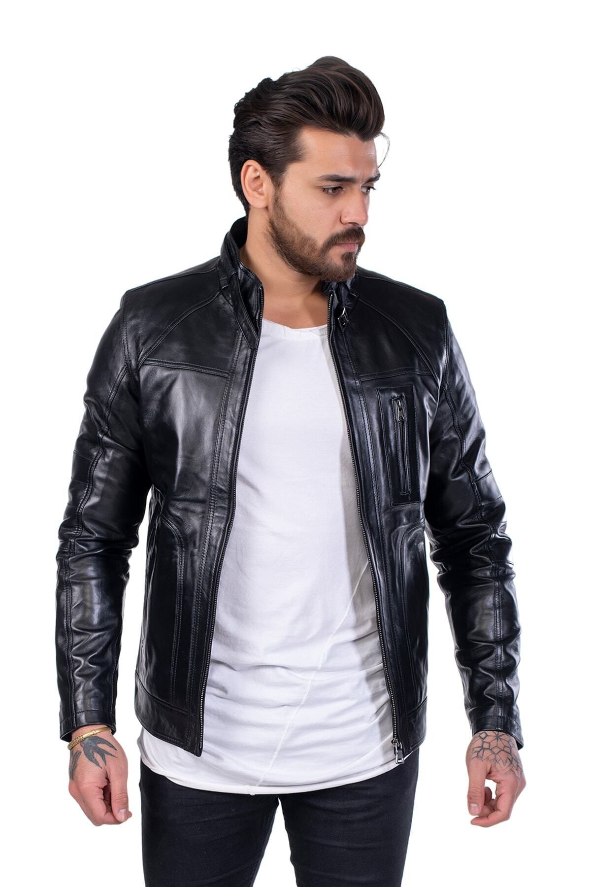 ژاکت مردانه مشکی BATU DERİ | SC4028 اورجینال - تصویر 5