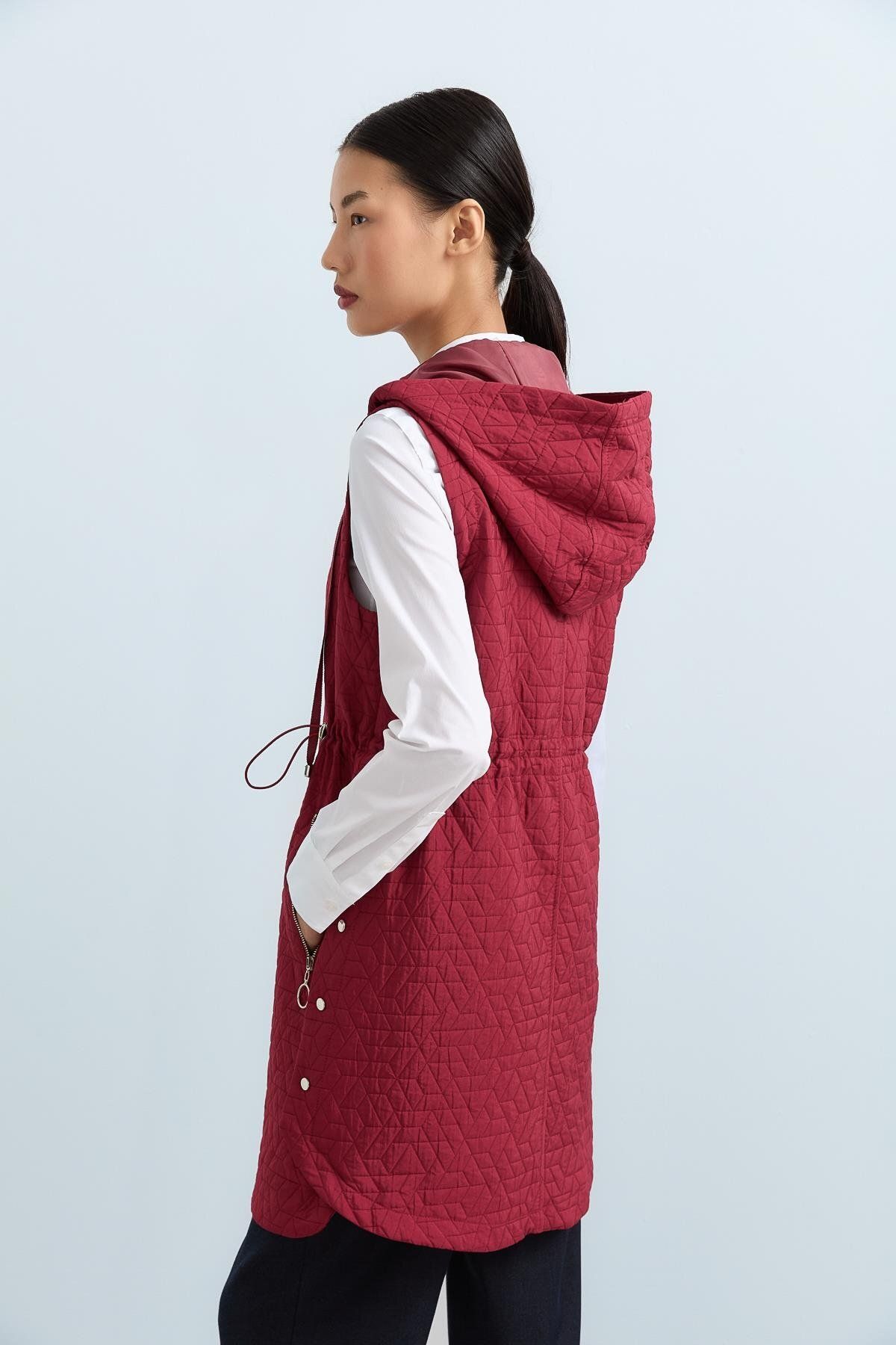 Nihan-Thin Quilted Accessory Detailed Sports Vest Claret Red 4