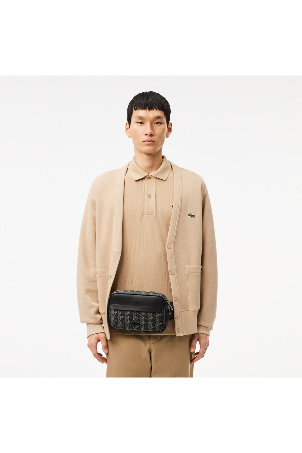 کیف کمری مشکی مردانه کمر سیاه مونوگرام مخلوط Lacoste