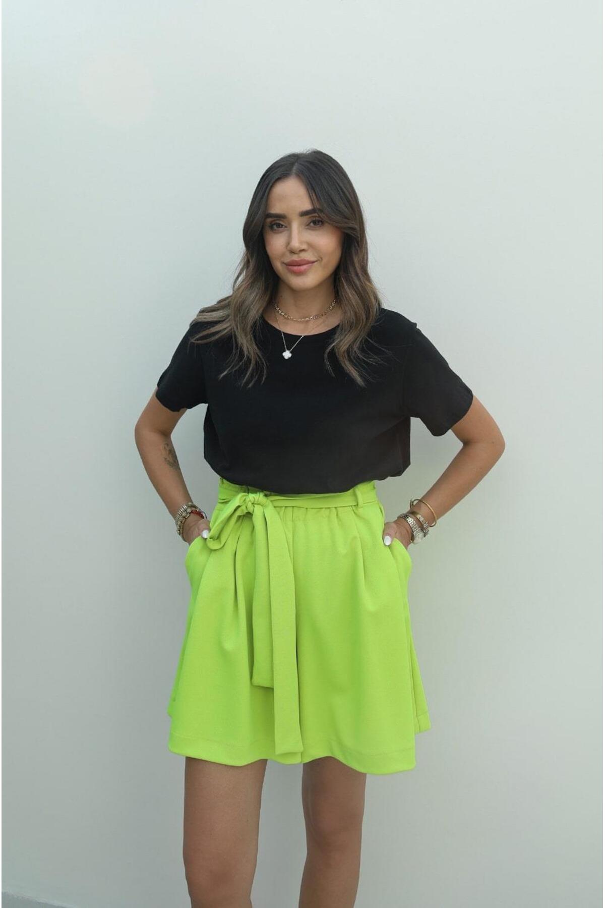 Neon Green Belted Shorts