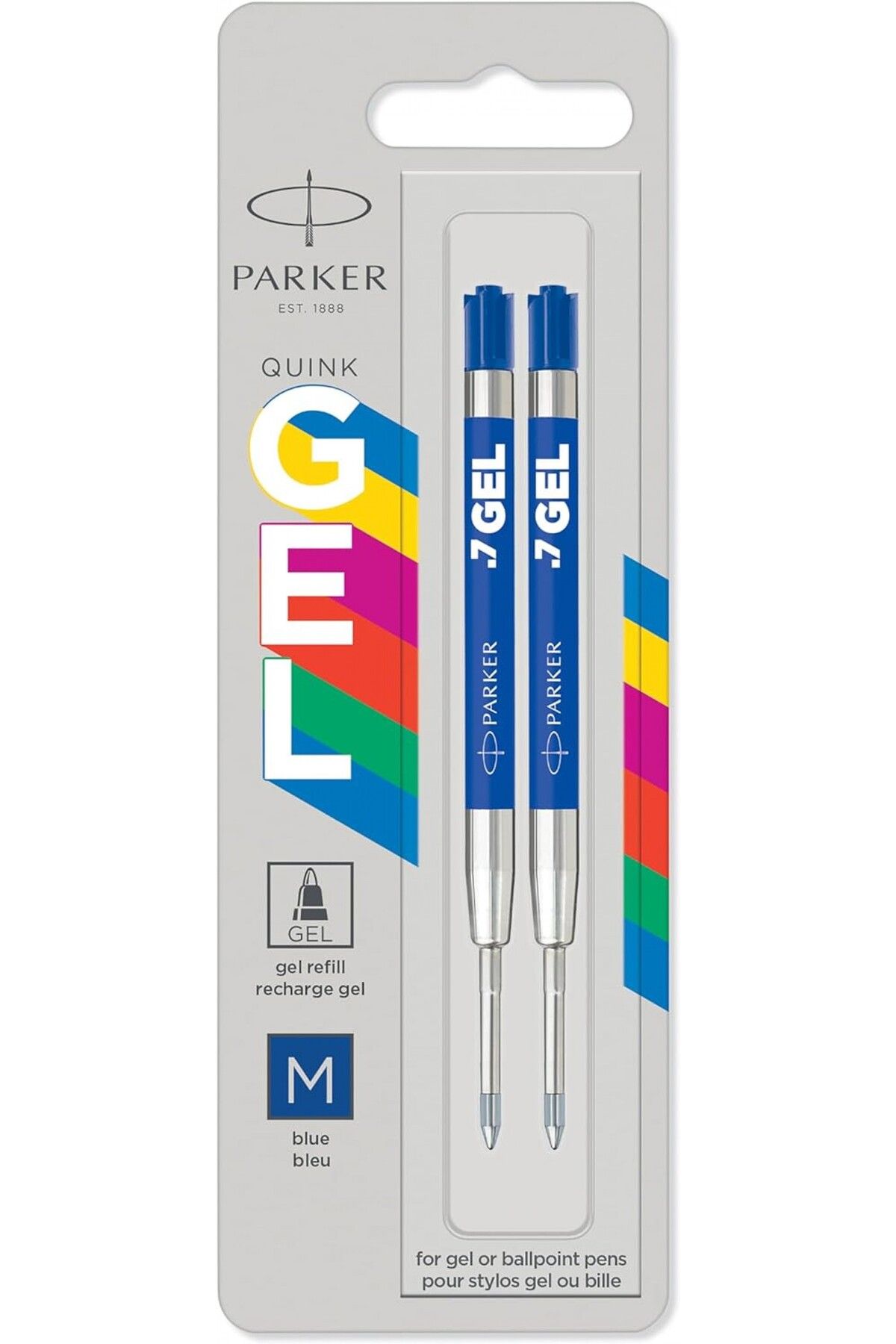 Parker Jel Kalem Refill, Plastik Gövde, 2'li Blister, M Uç, Mavi