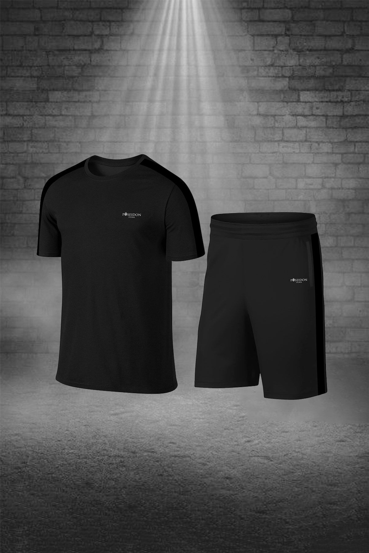 POSEIDONSTORM-Men's Black Fit Fabric Round Neck Pocket Stylish T-Shirt Shorts Set (S-3Xl) 1