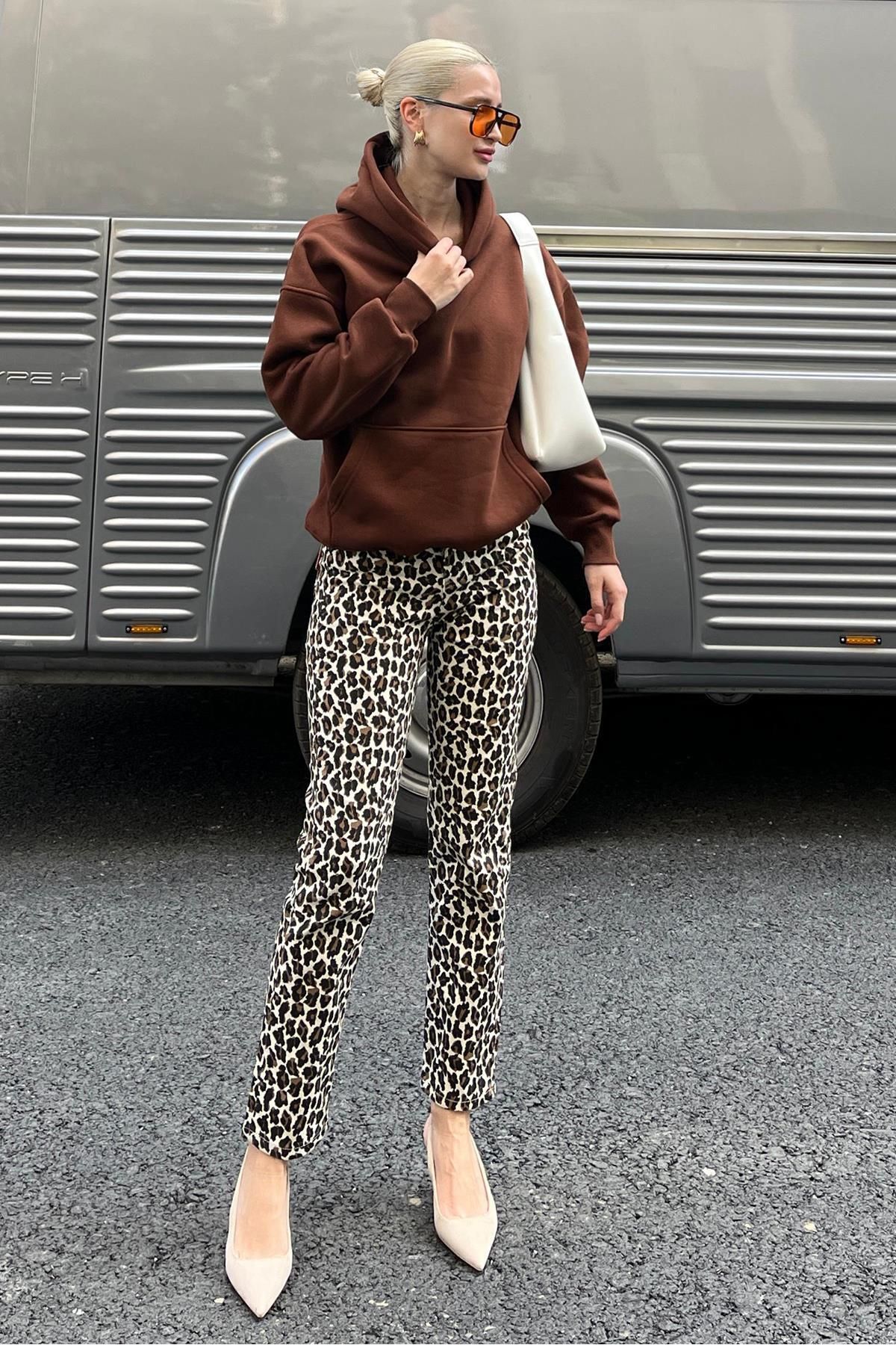 Madmext-Bitter Brown Hooded Raster Oversize Pocket Sweatshirt Mg2206 4