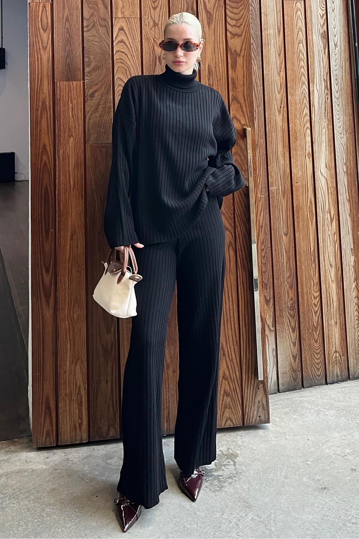 Madmext-Set aus schwarzem Strickpullover und Hose mit langen Ärmeln – MG2173 1