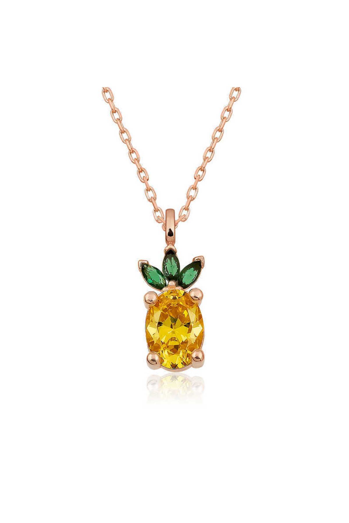 King Color Brow Gümüş Rose Ananas Figür Meyve Kolye