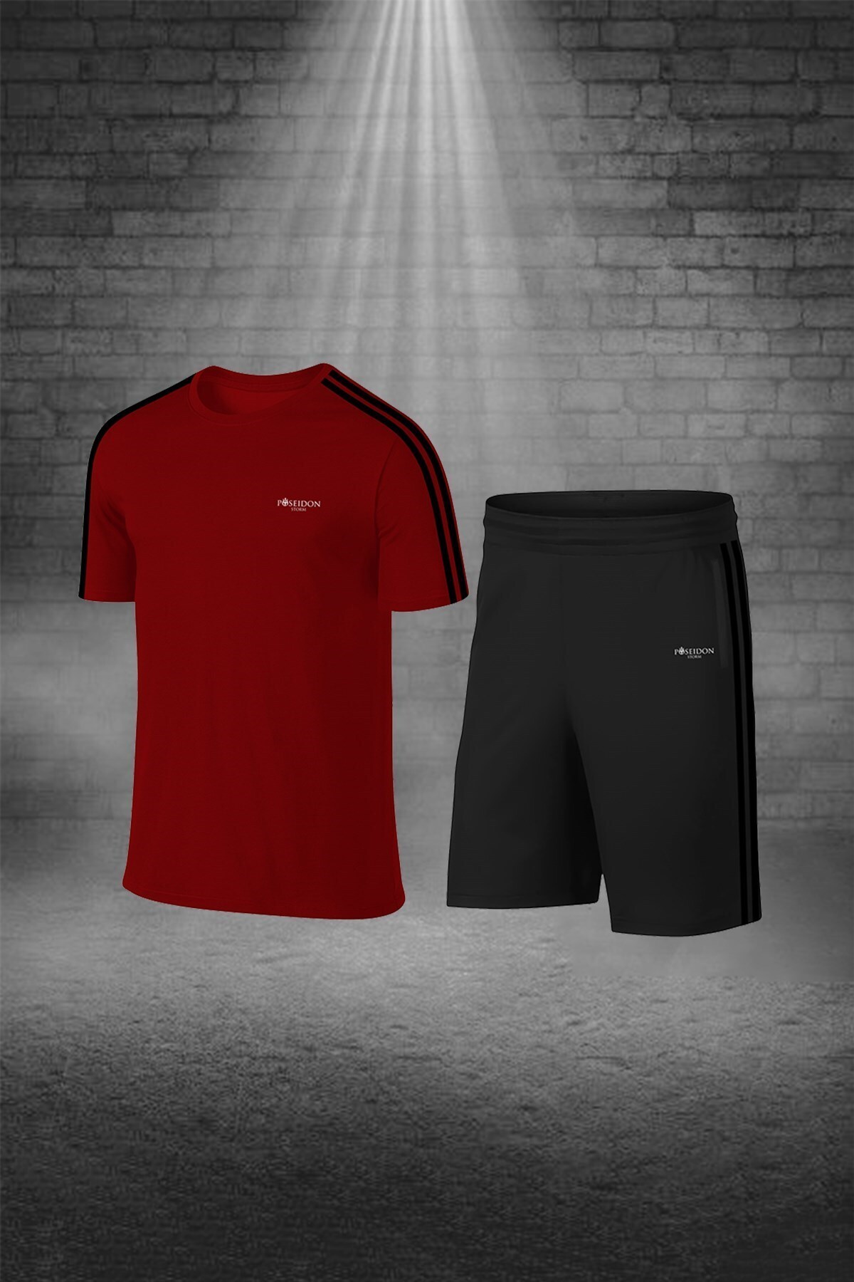 پوزایدون استورم ست تی‌شرت و شلوارک راحت و شیک یقه گرد مردانه از جنس پارچه درای‌فیت زرشکی (سایز تا ۳XL)