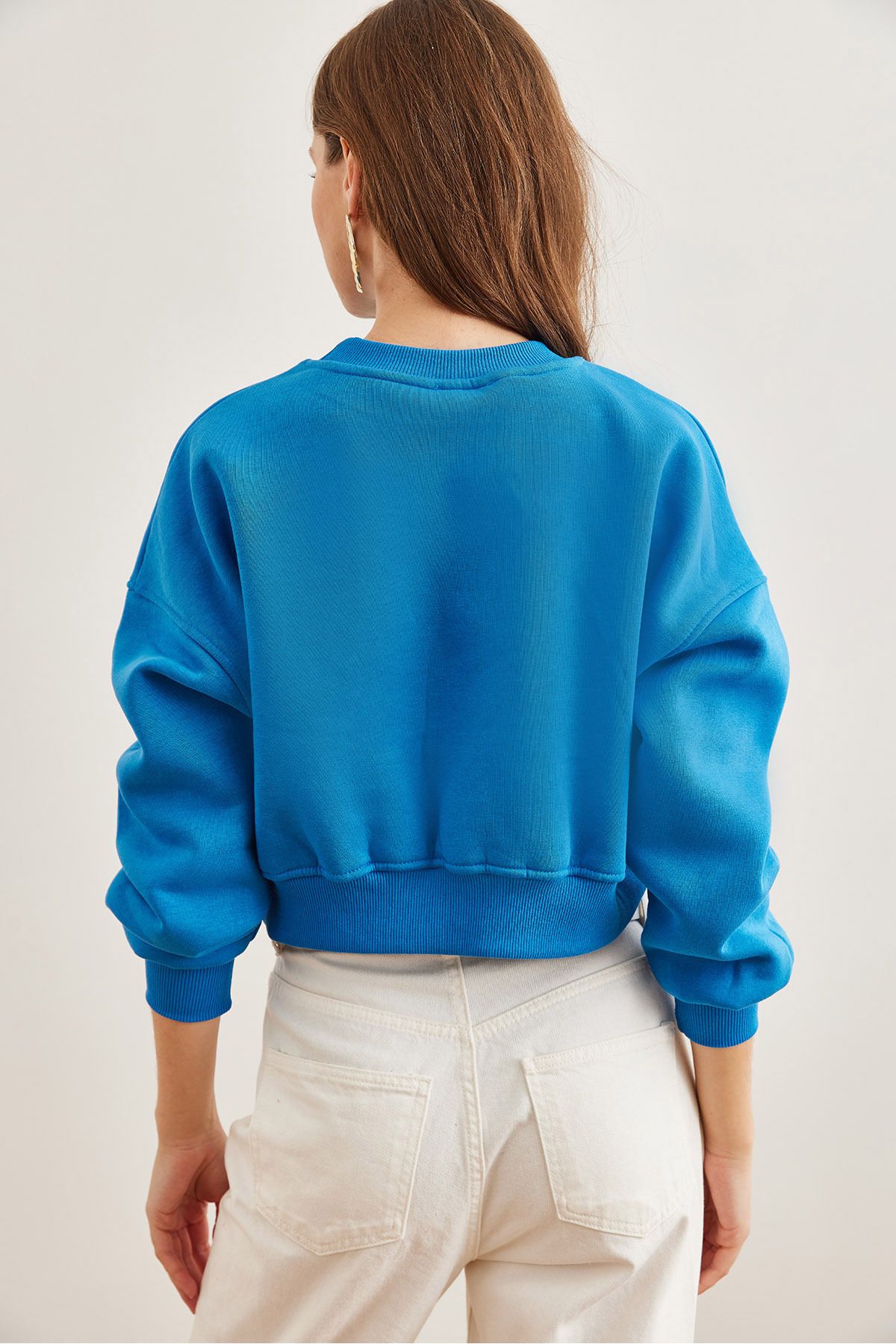Olalook-Guler brodat albastru - Hanorac crop pentru damă SWT- 19000660 5
