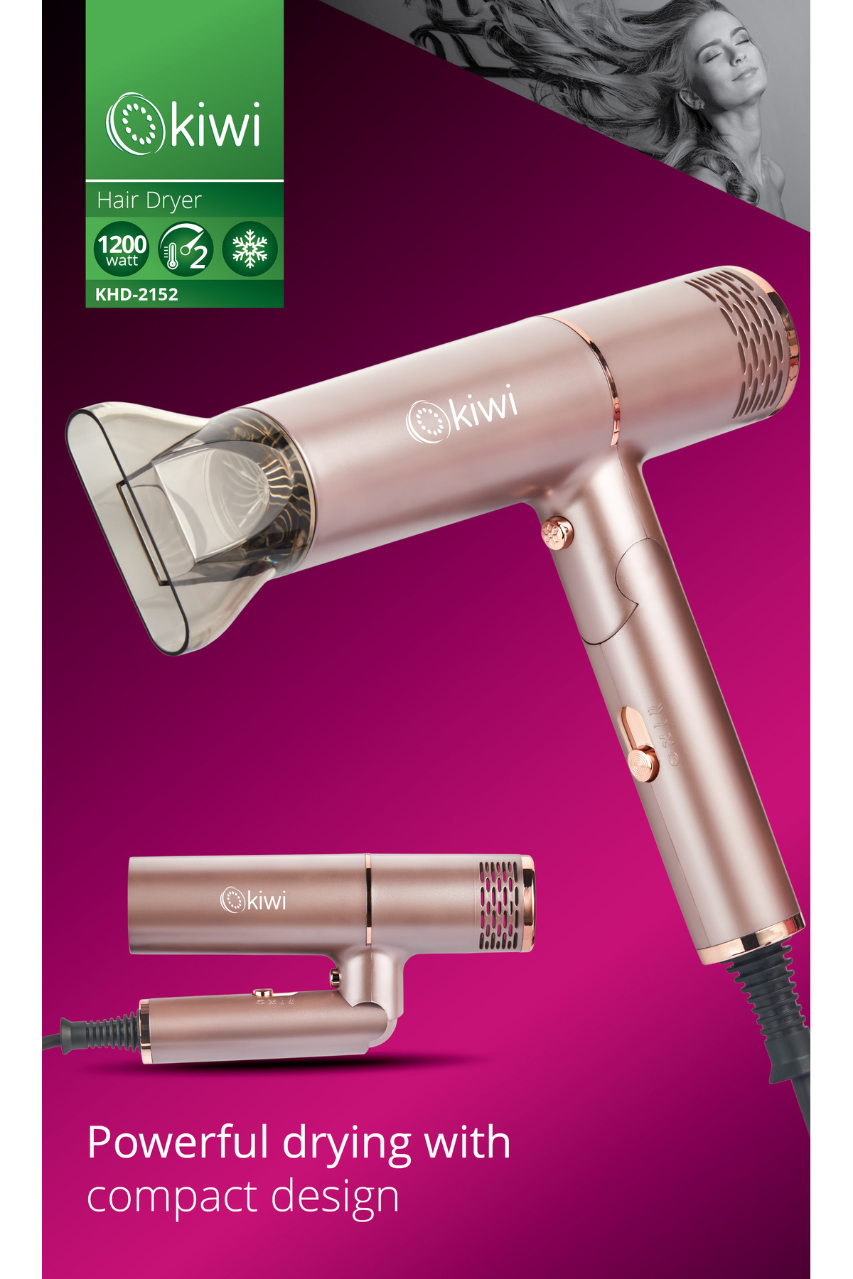 Kiwi Khd-2152 Katlanılabilir Saç Kurutma Makinesi