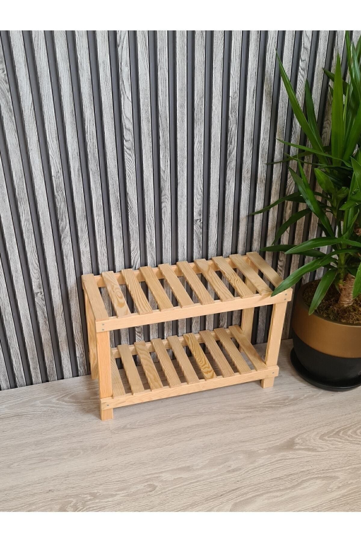 Ahşap Dekoratif Doğal Ahşap 2'li Ayakkabılık, Raf,antre,balkon Düzenleyici