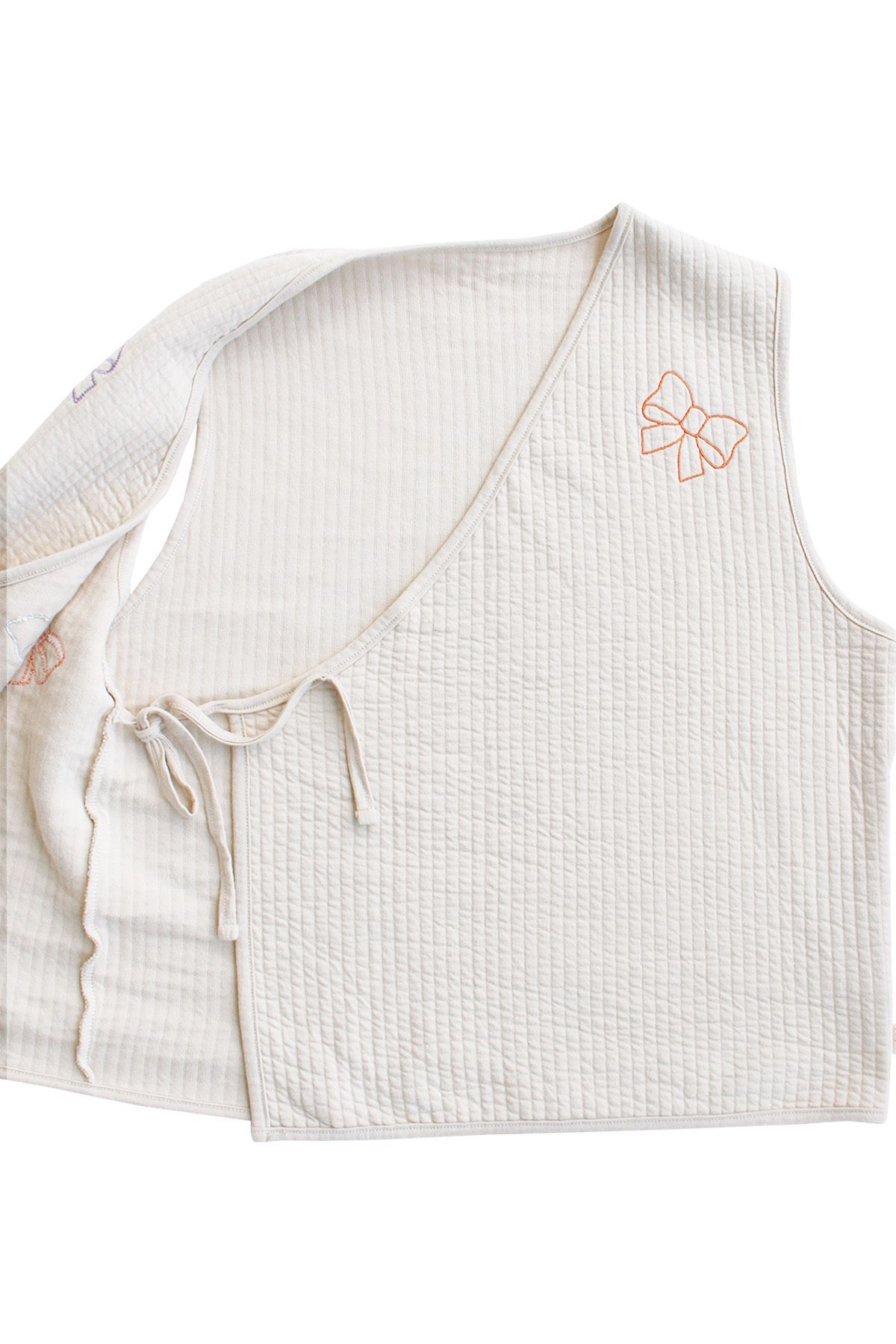 Miela Kids-Beige Colored Adult Vest - Bow Embroidered 5