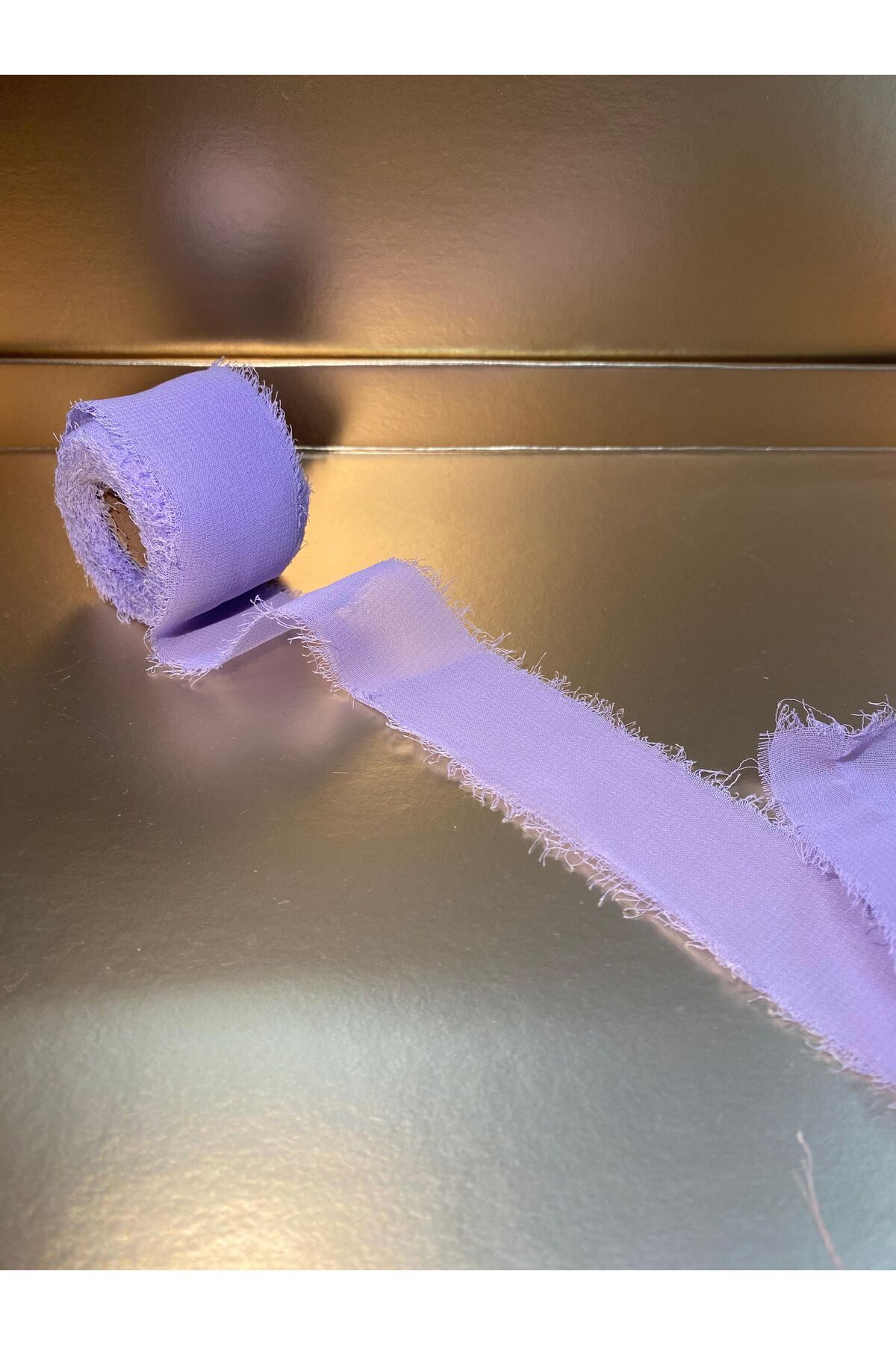 2.5 Cm Lilac Color Worn Edge Chiffon Ribbon 5 Meters