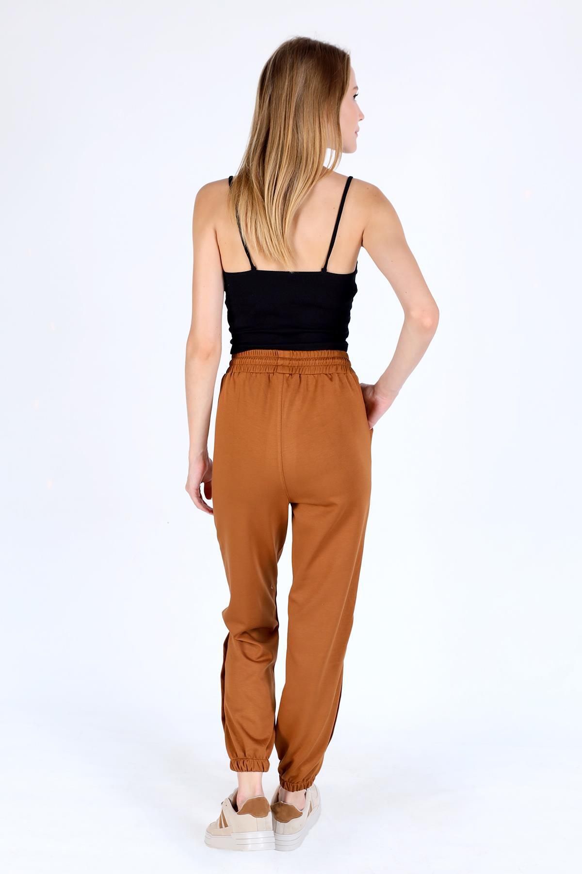 Rays-4281A Model Tan Colored Sweatpants with Snap Fastener 5