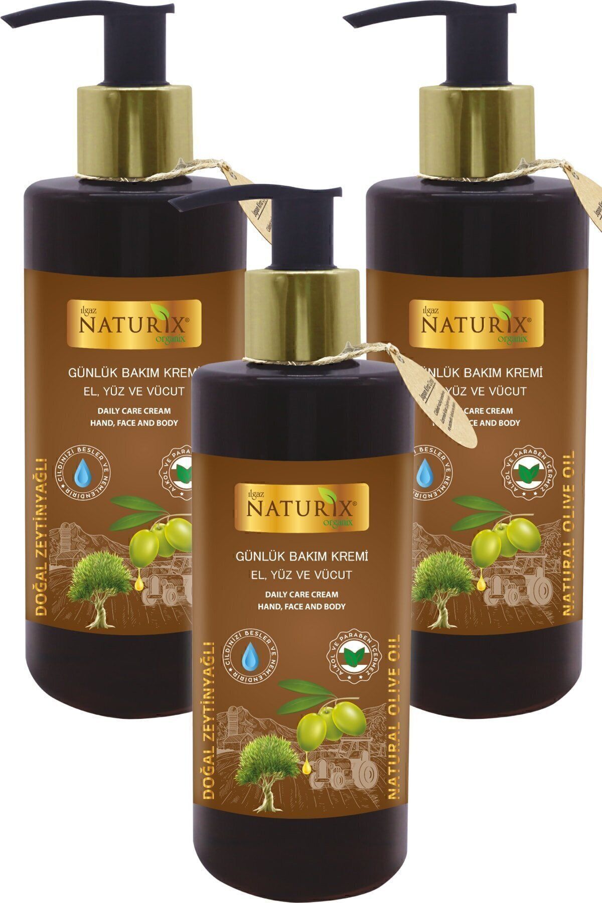 Ilgaz Naturix Organix Olive Oil Hand, Face and Body Cream 250 ml - Eco Pack of 3 |   Moisturizing and Repairing Body Lotion