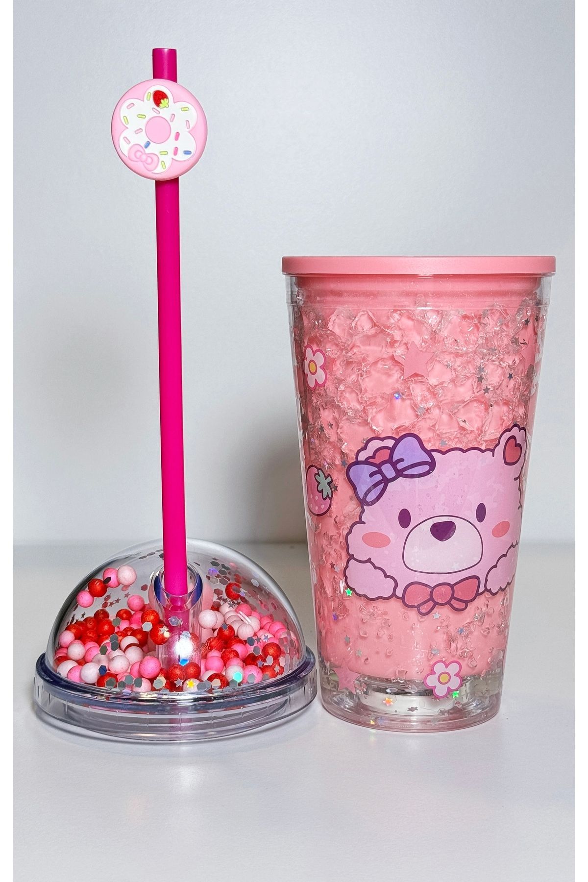 Bonjour-450 ml Mica Water Bottle with Led Light and Drinking Straw - Double Layer Figure 2