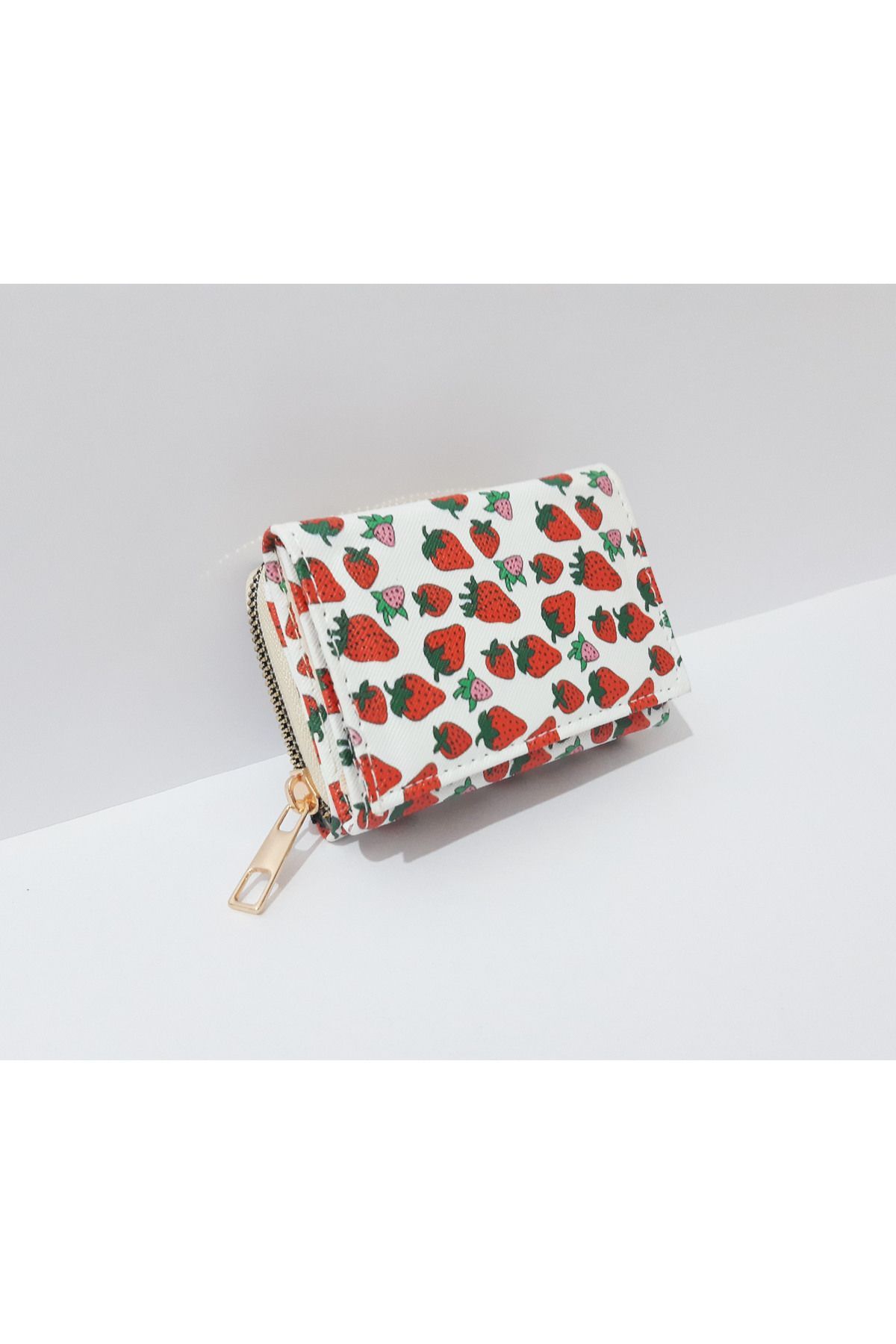 renkli çiçekler-Children's Wallet 11X8 cm Strawberry Patterned Children's Wallet 1