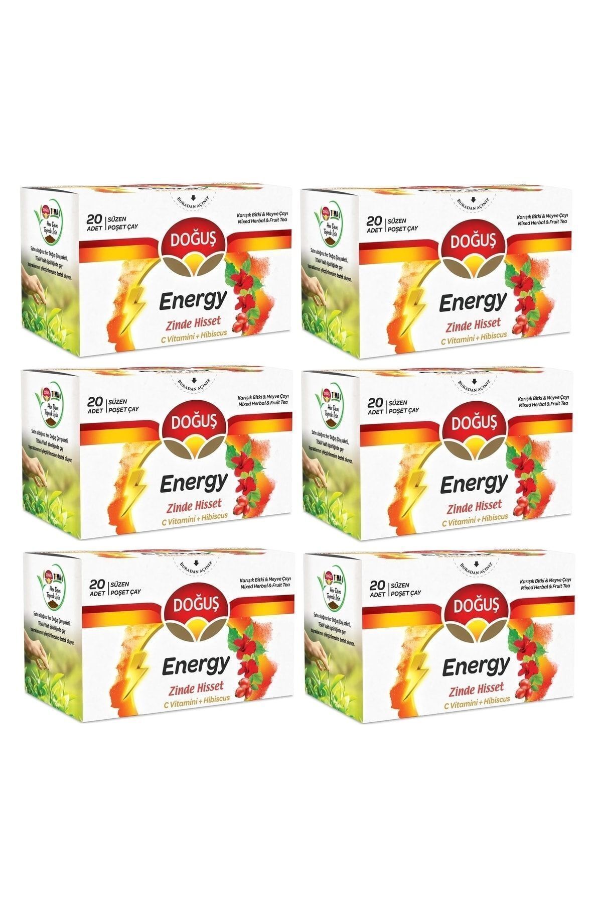 Doğuş Energy Süzen Poşet Çay 6x20'li / C Vitamini - Hibiscus
