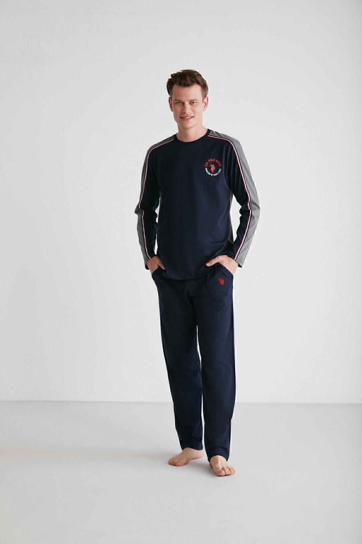 ست پیژامه آبی مردانه پایه. POLO ASSN. لباس خواب یقه گرد سرمه ای 024K.Z1E8T7A.GR2.P.6 U.S. Polo Assn.